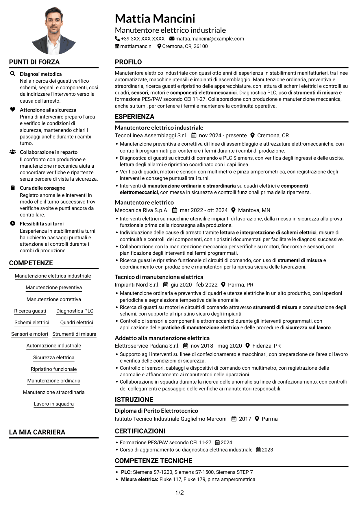 Esempio di curriculum — pagina 1