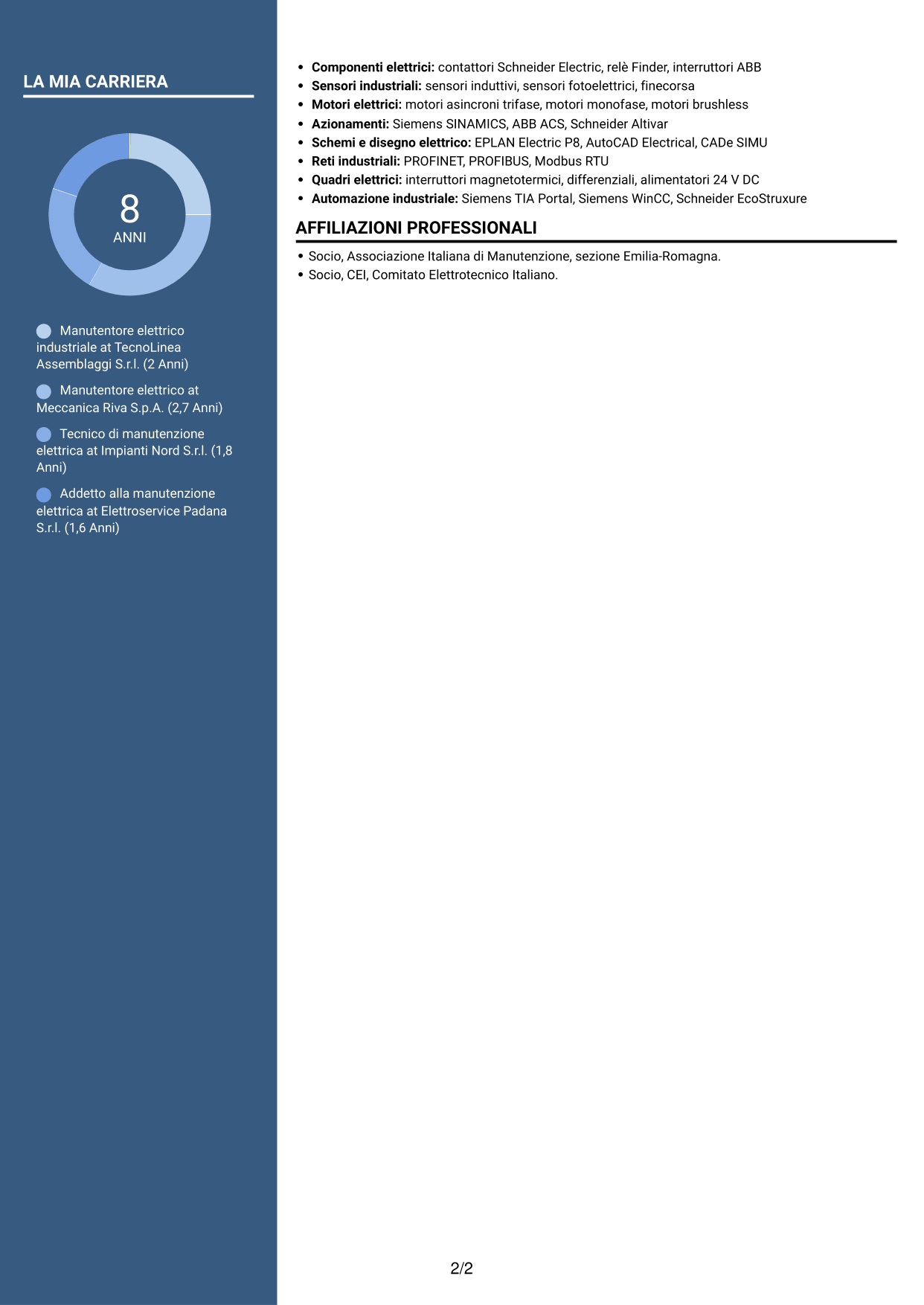 CV Signature (formato con colonna laterale colorata e foto grande): Manutentore Elettrico Industriale - Impianti e automazione, pagina 2