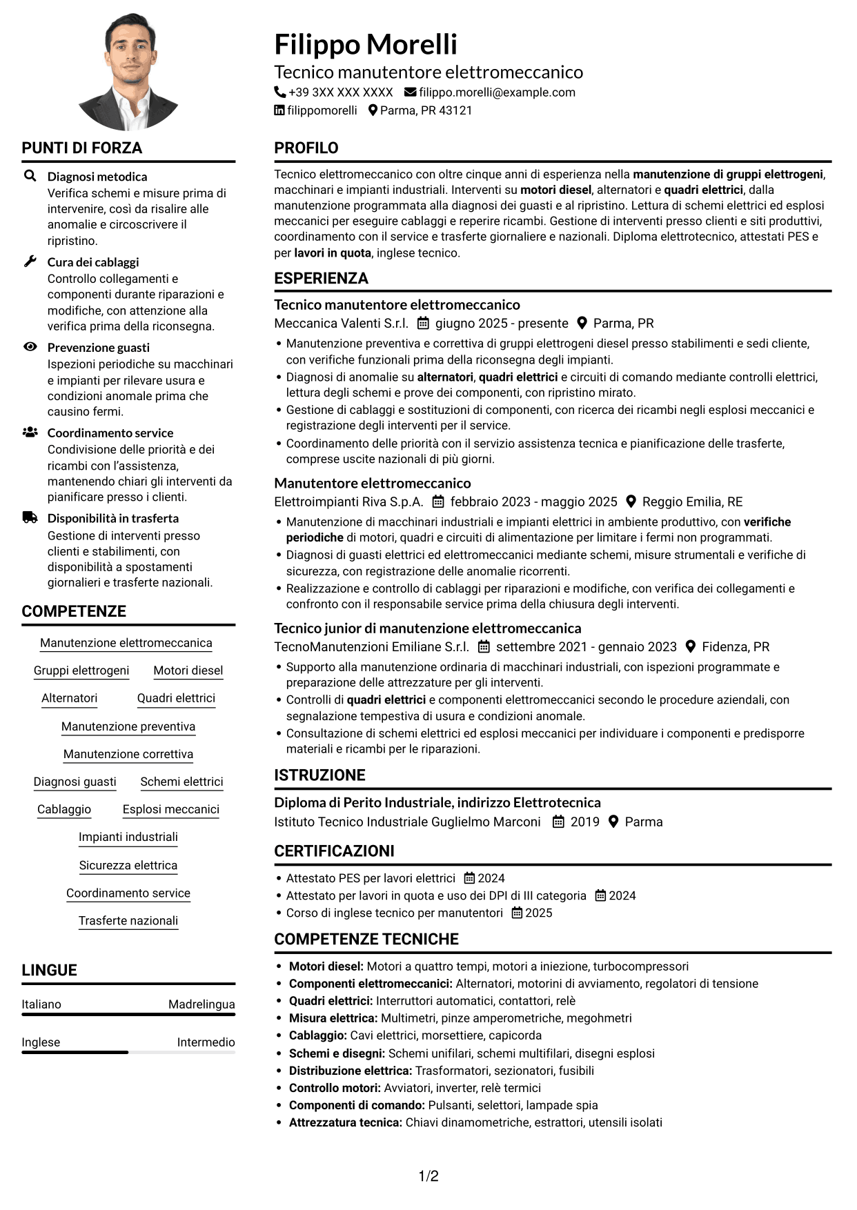 Esempio di curriculum — pagina 1