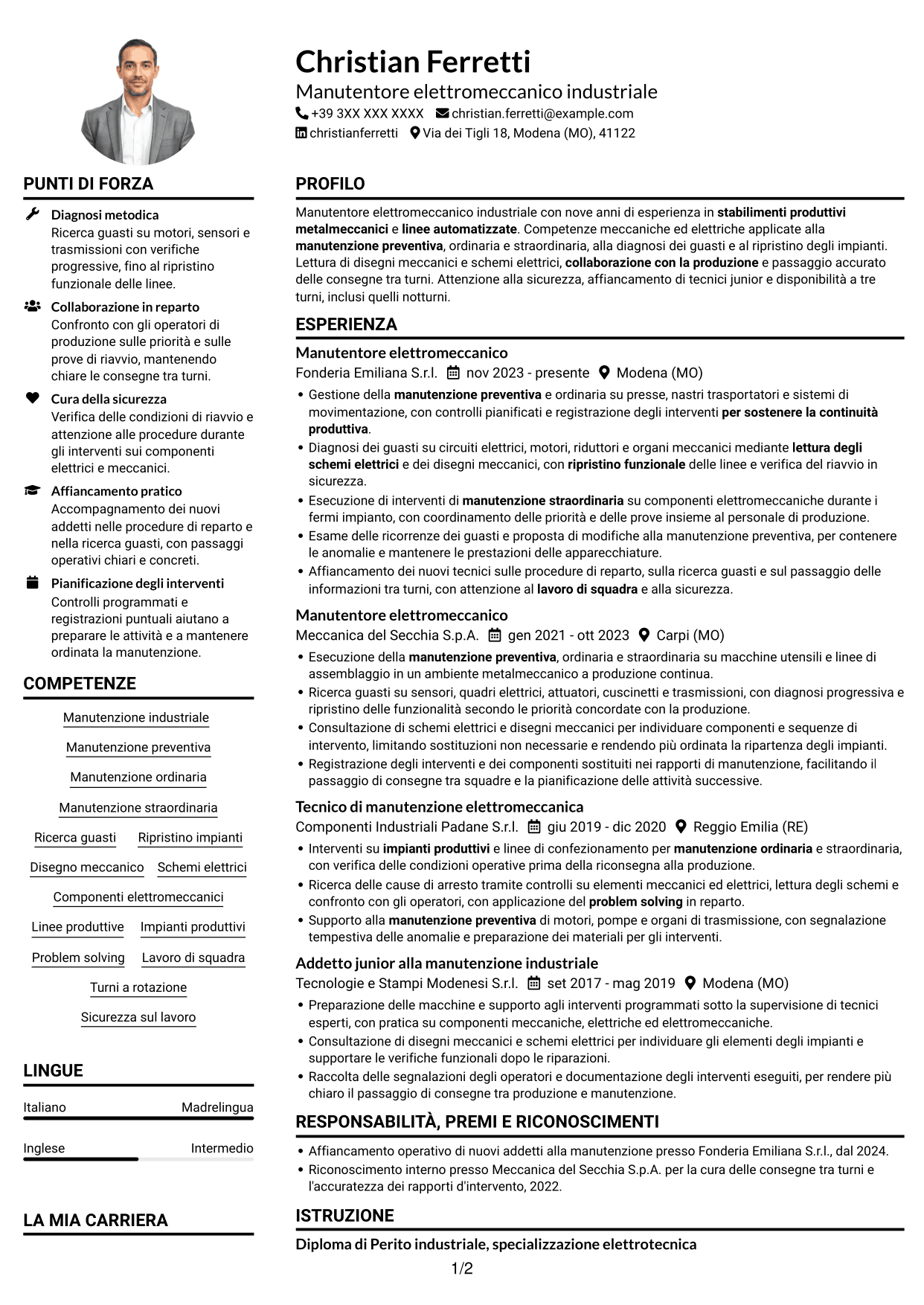 Esempio di curriculum — pagina 1