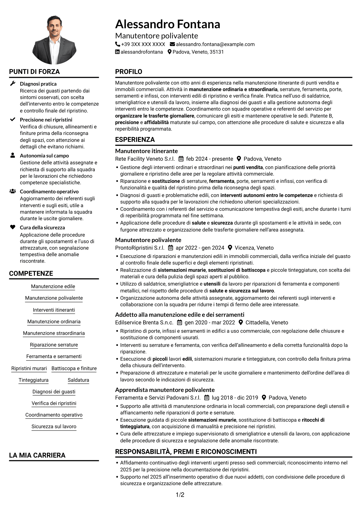 Esempio di curriculum — pagina 1