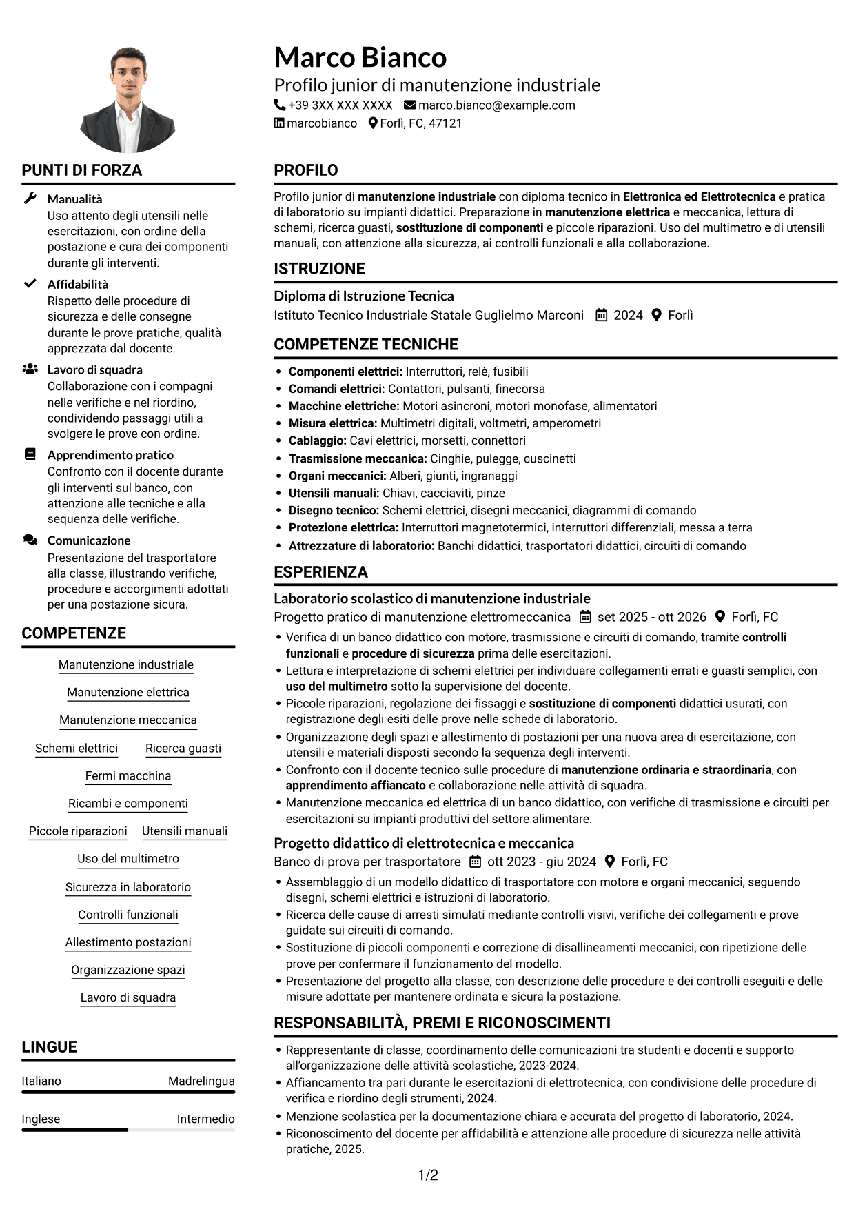 Esempio di curriculum — pagina 1