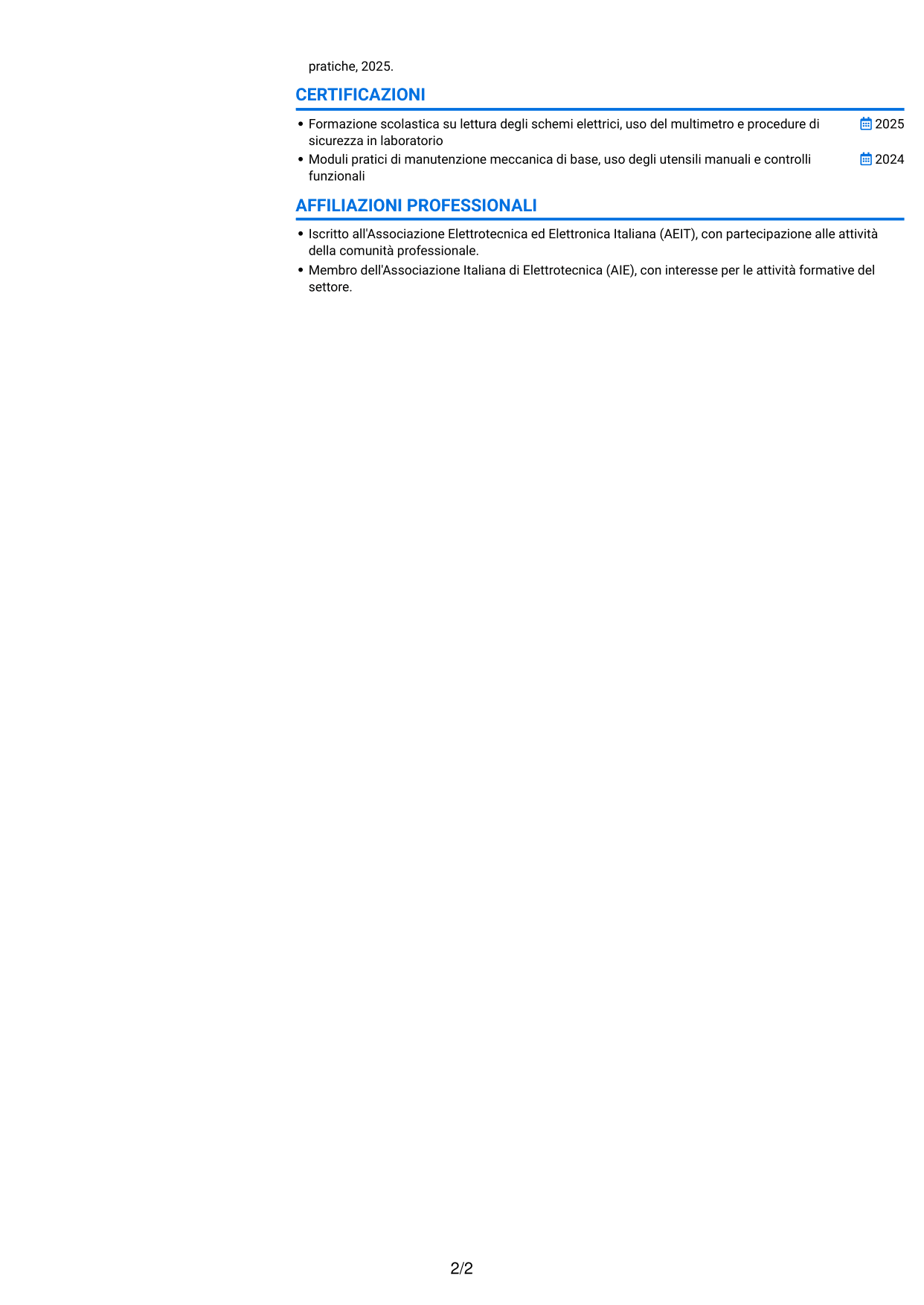 CV Audace (formato a due colonne con accenti colorati e foto): Manutentore Junior - Manutenzione industriale, pagina 2