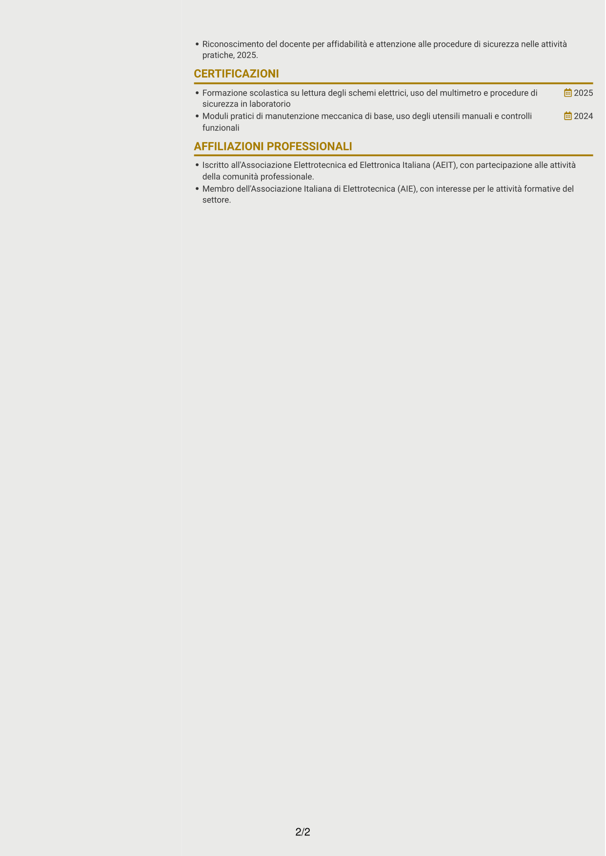 CV Dinamico (formato a due colonne con icone): Manutentore Junior - Manutenzione industriale, pagina 2