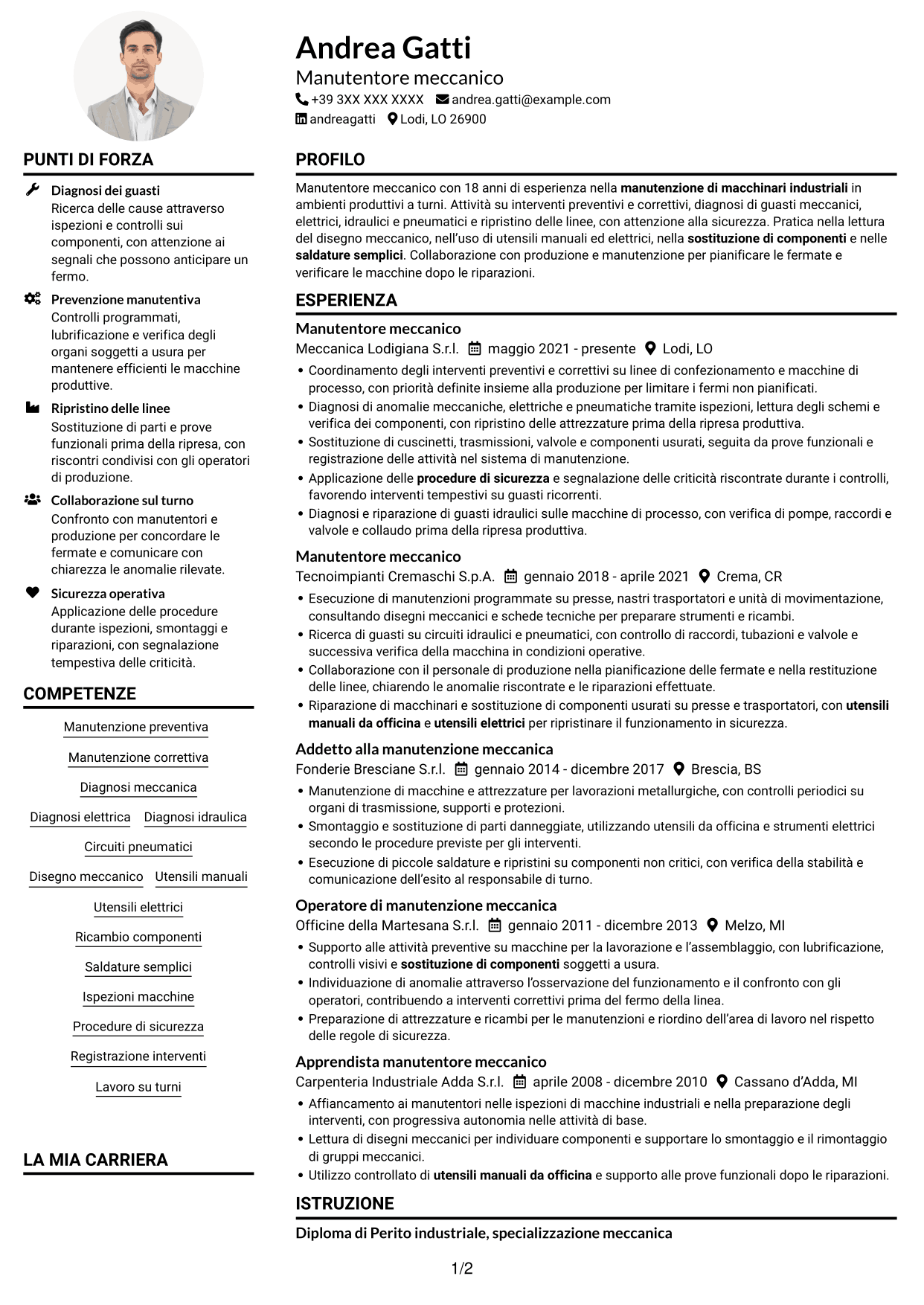 Esempio di curriculum — pagina 1