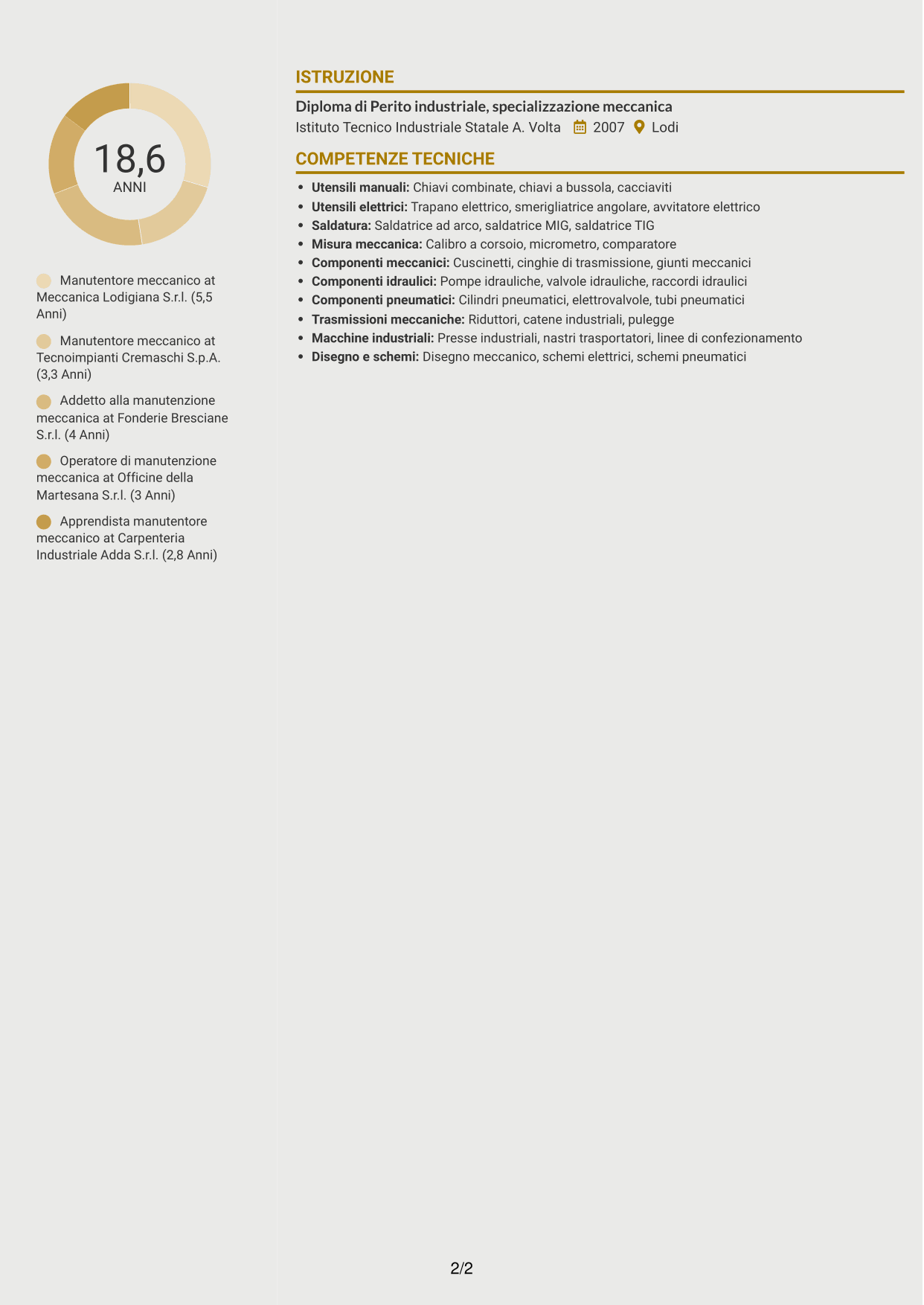 CV Dinamico (formato a due colonne con icone): Manutentore meccanico - Macchinari industriali, pagina 2