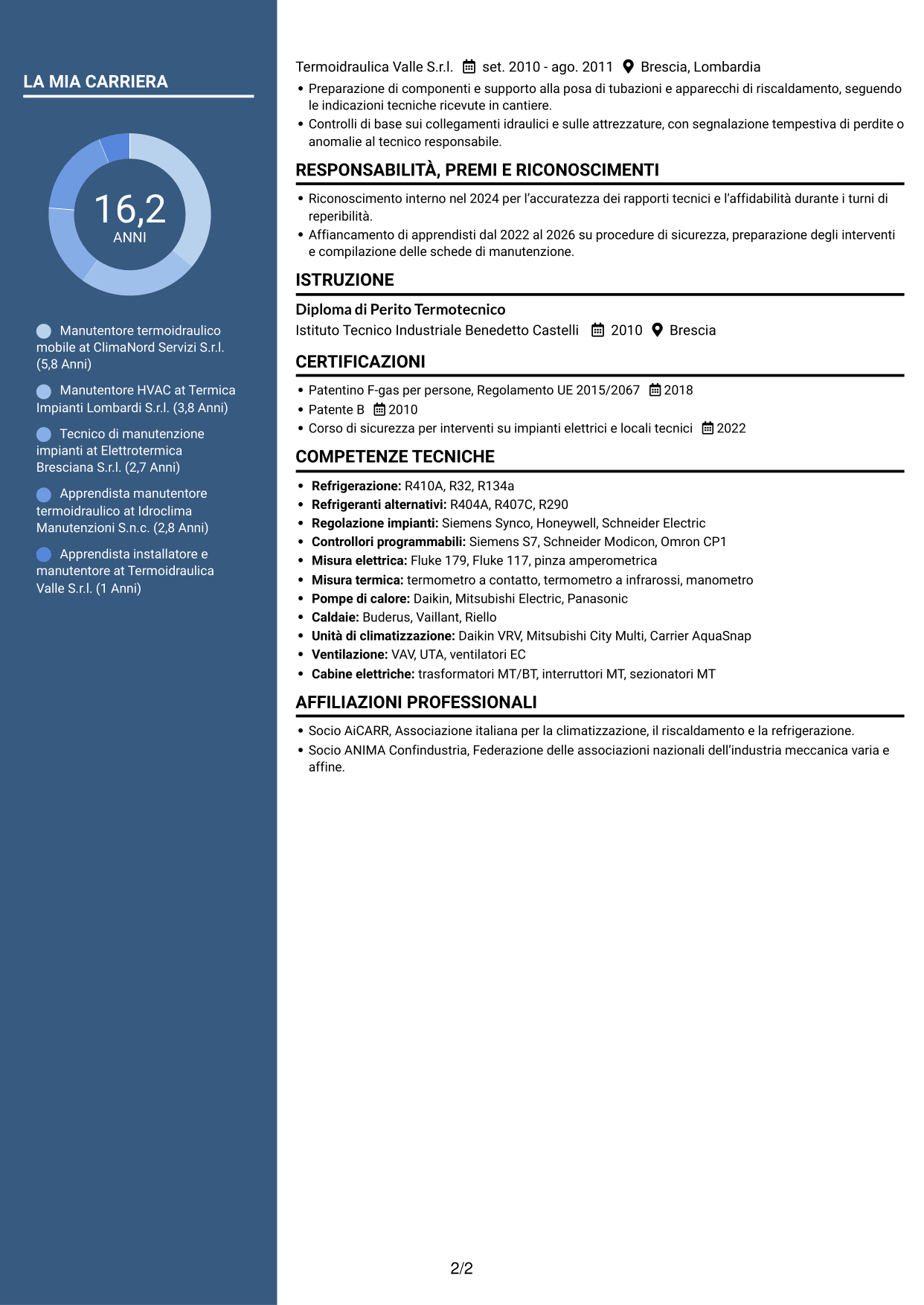 CV Elegante (formato con colonna laterale colorata e foto): Manutentore Termoidraulico Mobile - Impianti HVAC, pagina 2