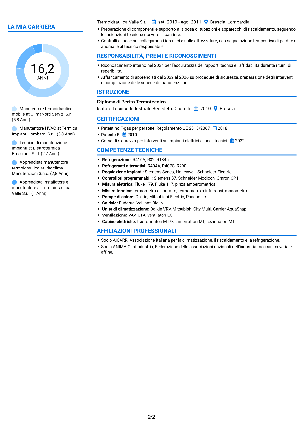 CV Audace (formato a due colonne con accenti colorati e foto): Manutentore Termoidraulico Mobile - Impianti HVAC, pagina 2
