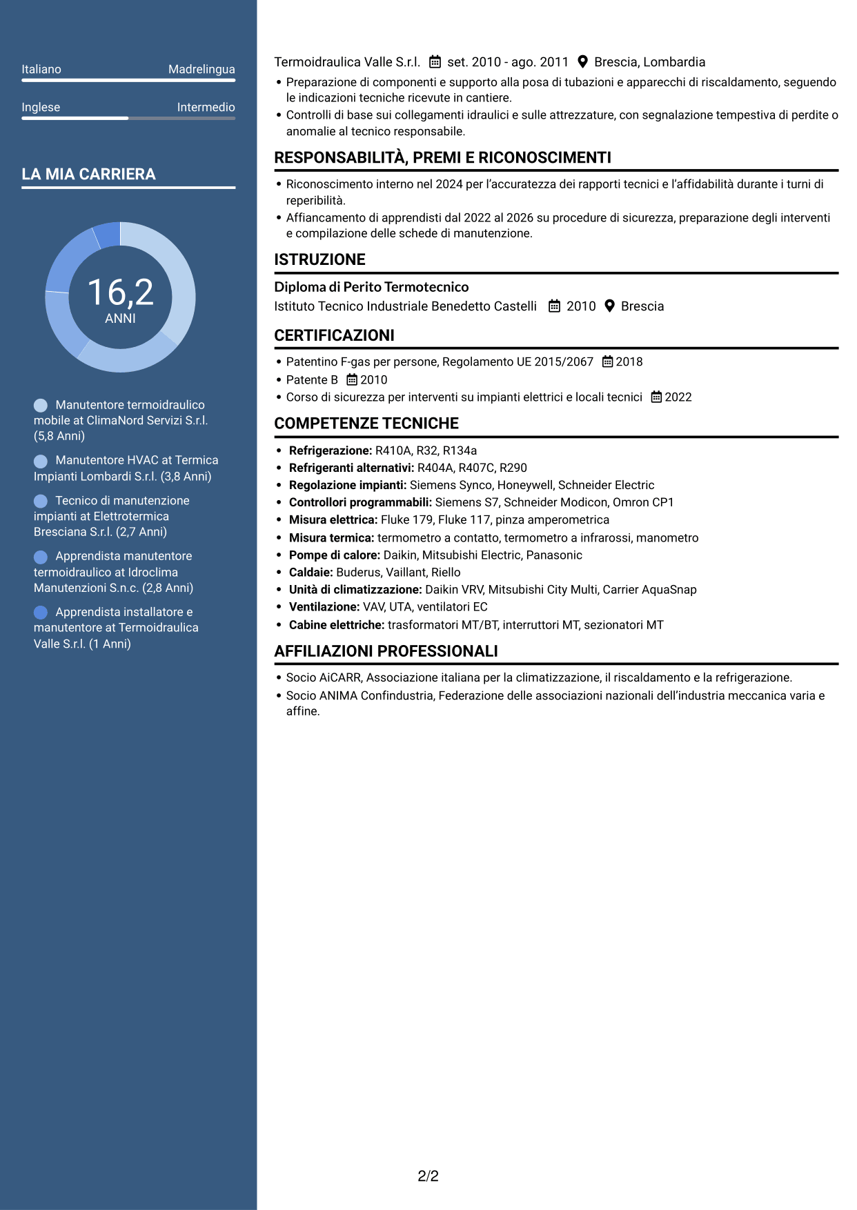 CV Signature (formato con colonna laterale colorata e foto grande): Manutentore Termoidraulico Mobile - Impianti HVAC, pagina 2