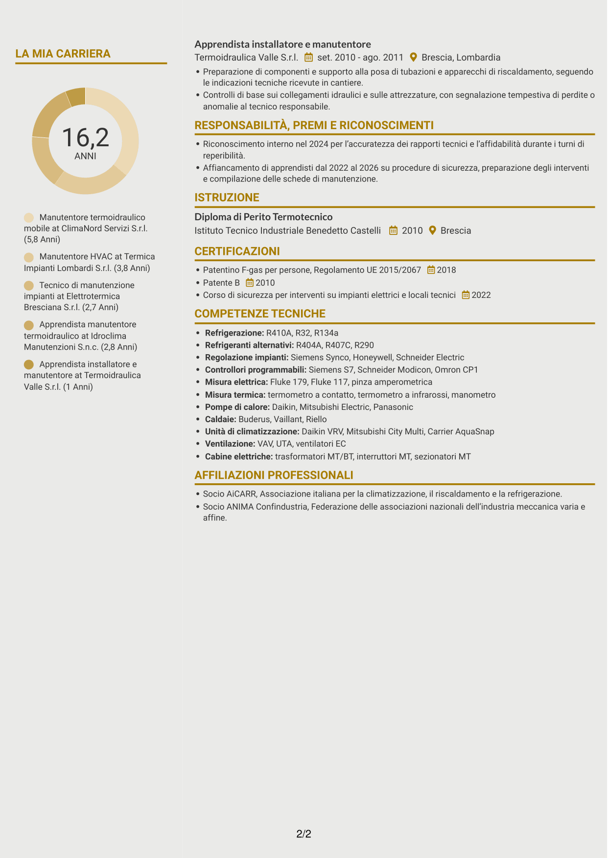 CV Dinamico (formato a due colonne con icone): Manutentore Termoidraulico Mobile - Impianti HVAC, pagina 2