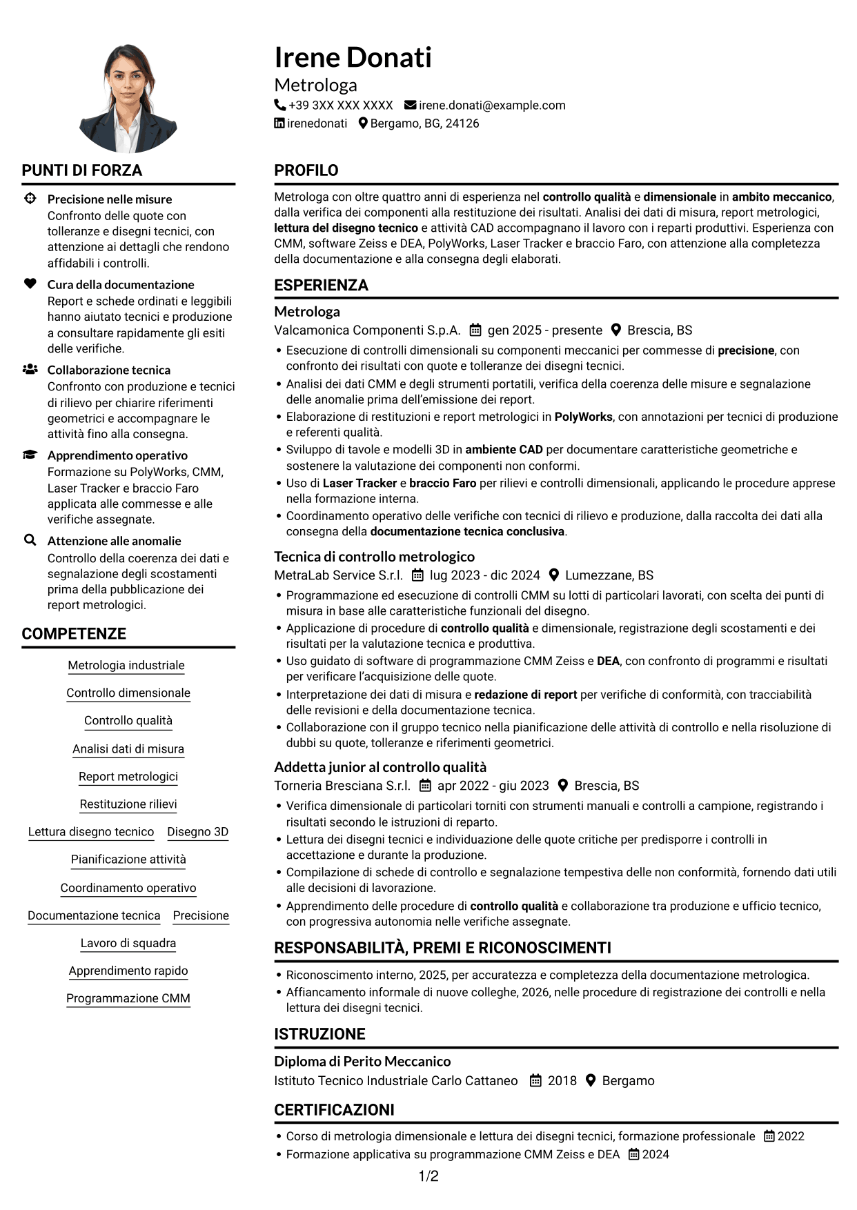 Esempio di curriculum — pagina 1