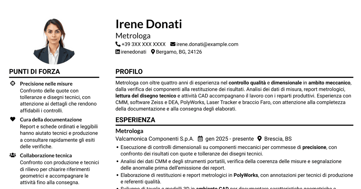 7 modelli di CV per Metrologo - Controllo dimensionale e rilievi 3D, con esempi