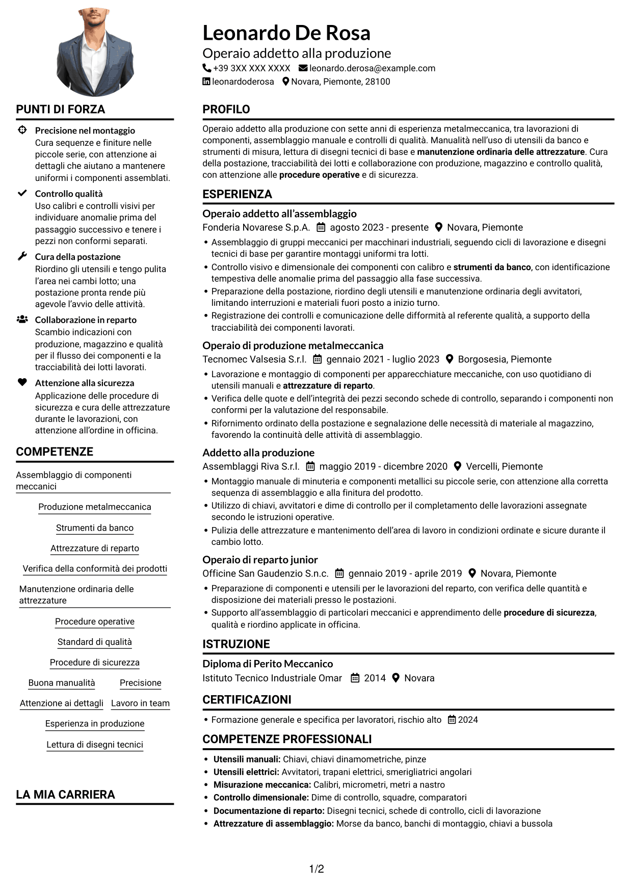 Esempio di curriculum — pagina 1