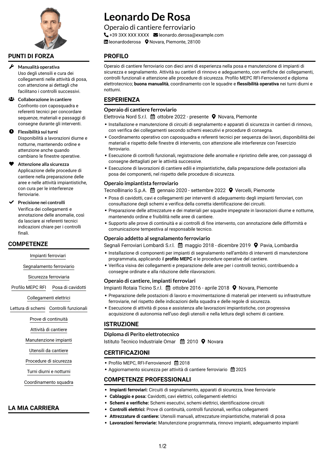 Esempio di curriculum — pagina 1
