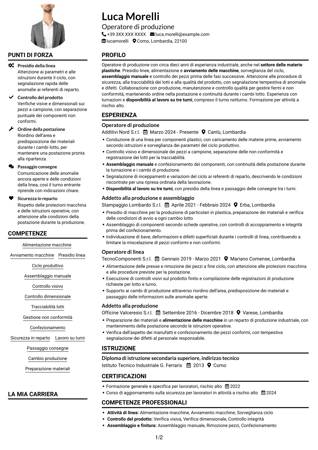 Esempio di curriculum — pagina 1
