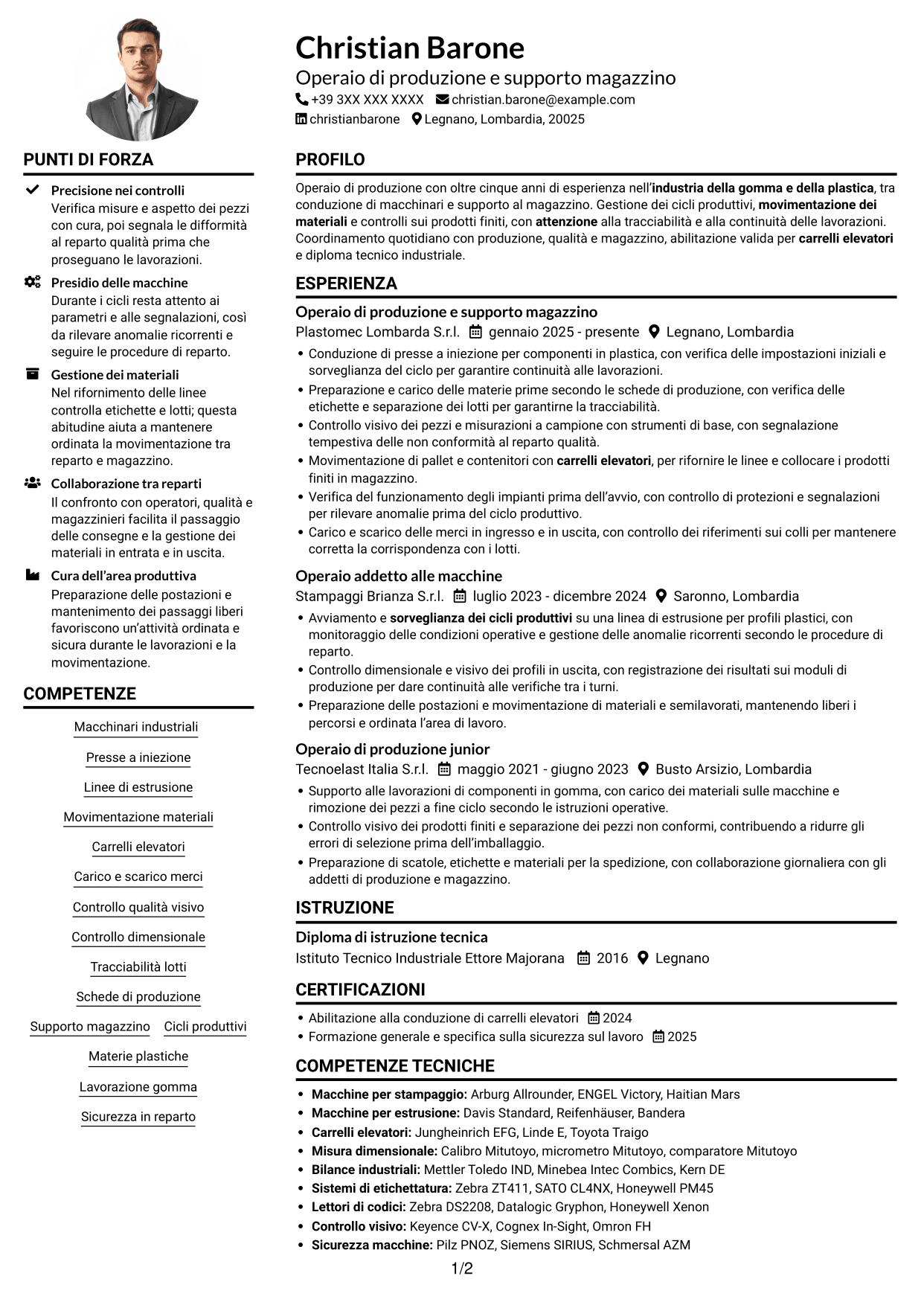 Esempio di curriculum — pagina 1