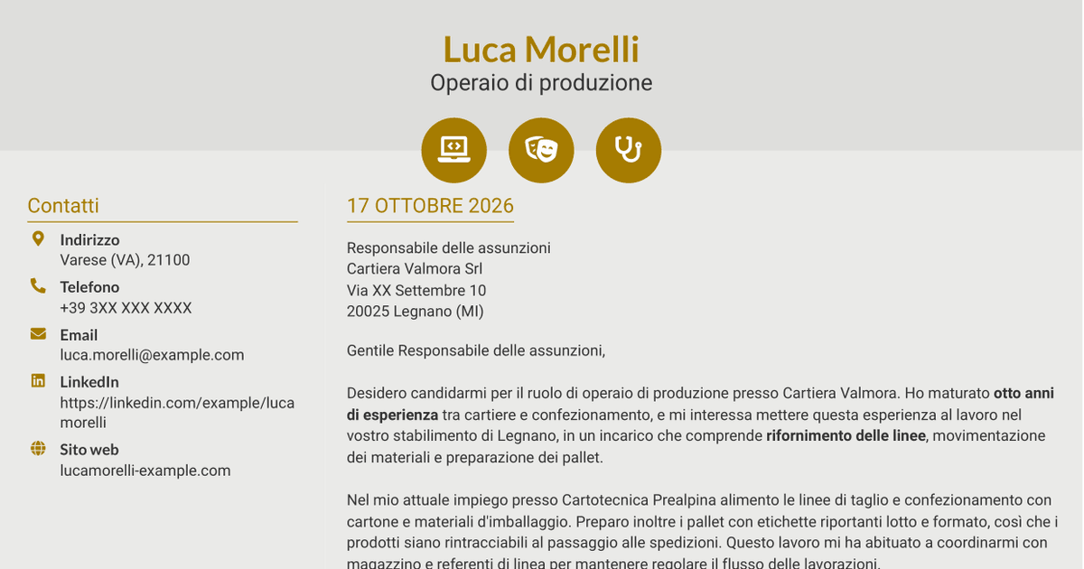 7 modelli di lettera di presentazione per Operaio di produzione - Industria cartaria, con esempi