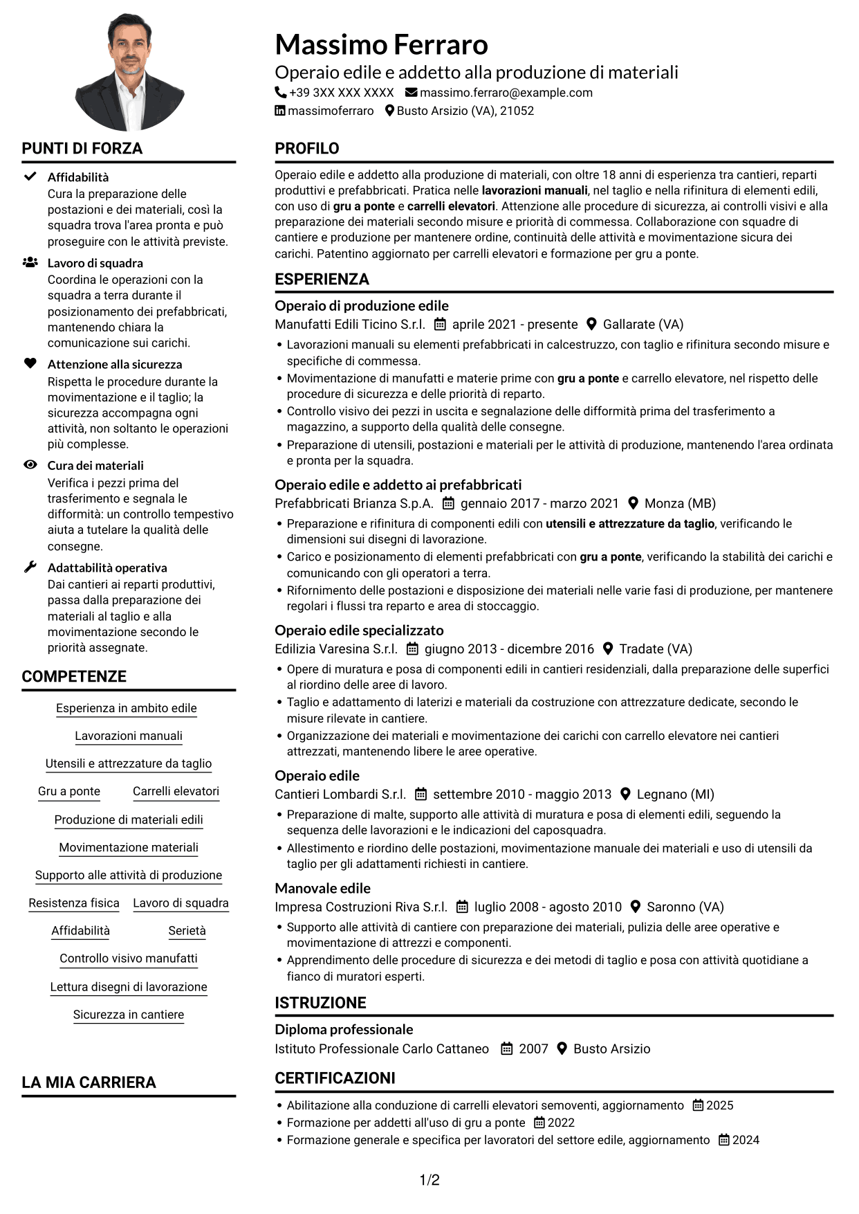 Esempio di curriculum — pagina 1