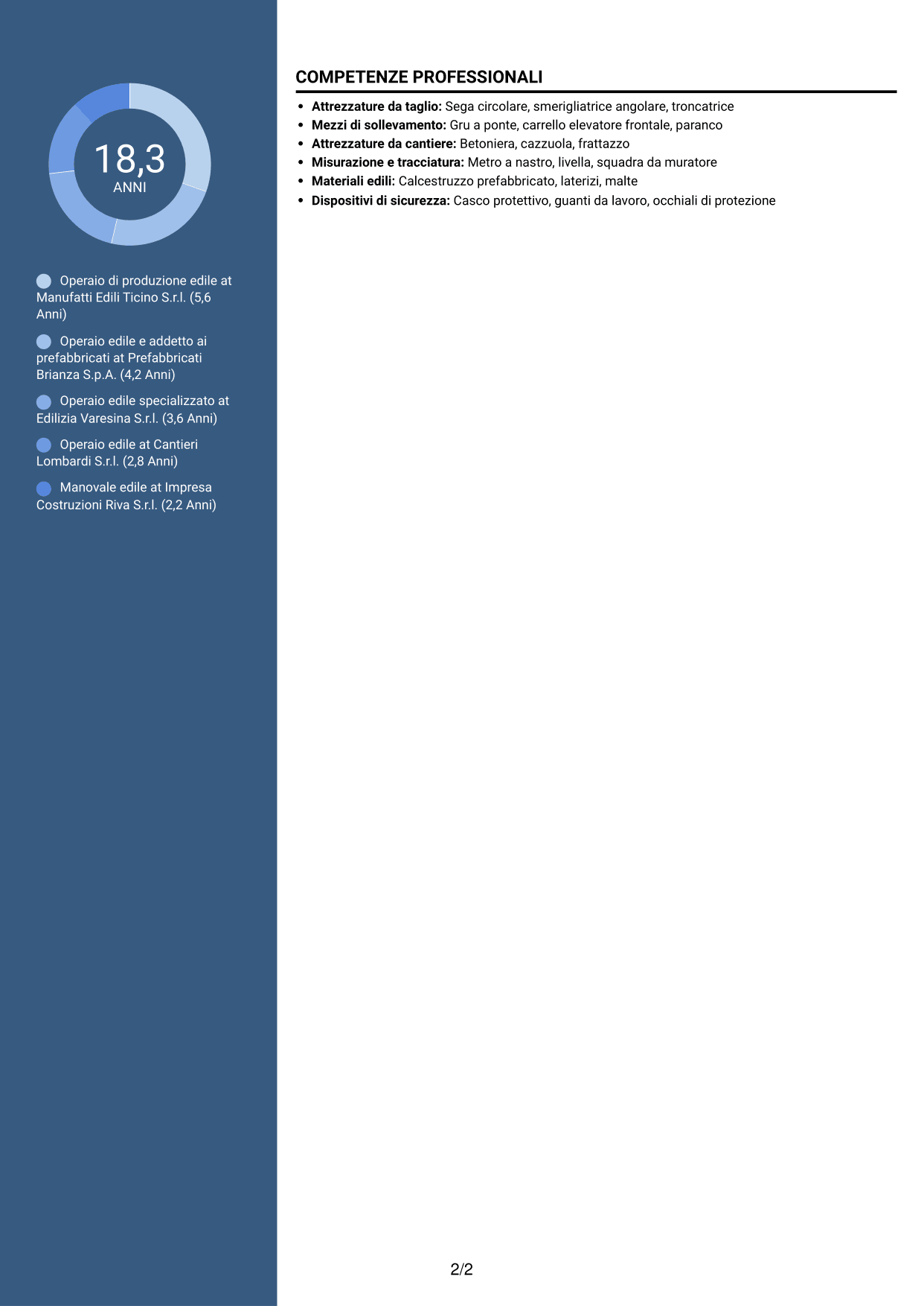 CV Elegante (formato con colonna laterale colorata e foto): Operaio edile - Produzione di materiali edili, pagina 2