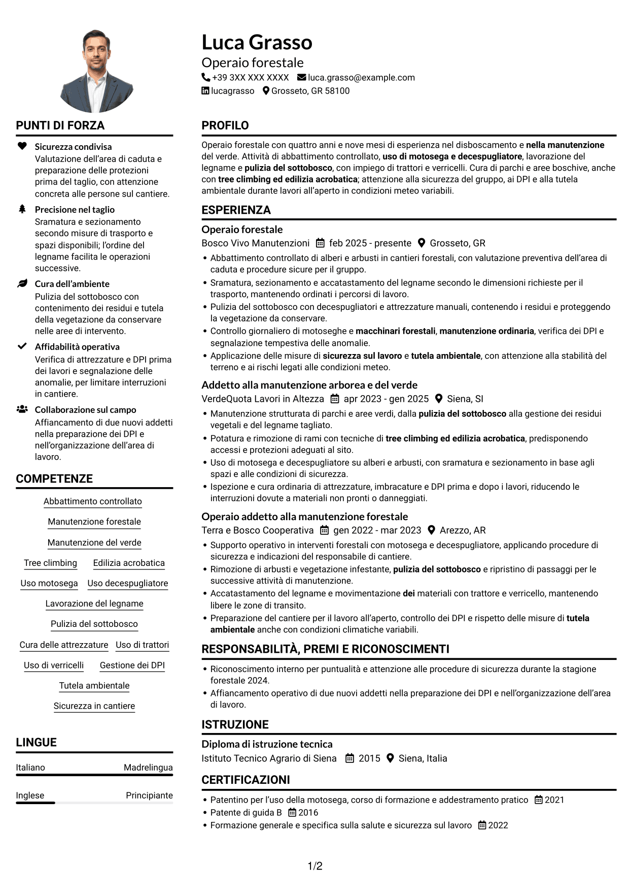 Esempio di curriculum — pagina 1
