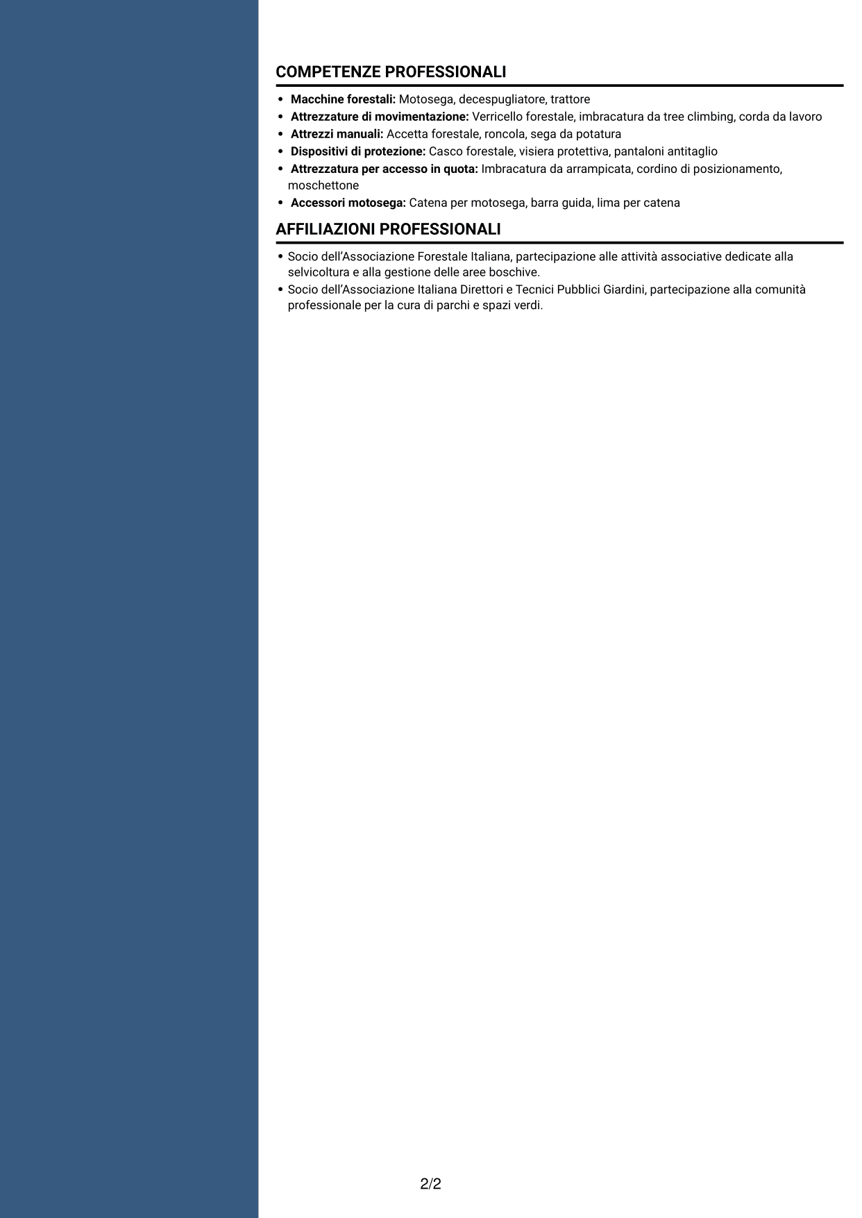CV Elegante (formato con colonna laterale colorata e foto): Operaio forestale - Disboscamento e manutenzione forestale, pagina 2