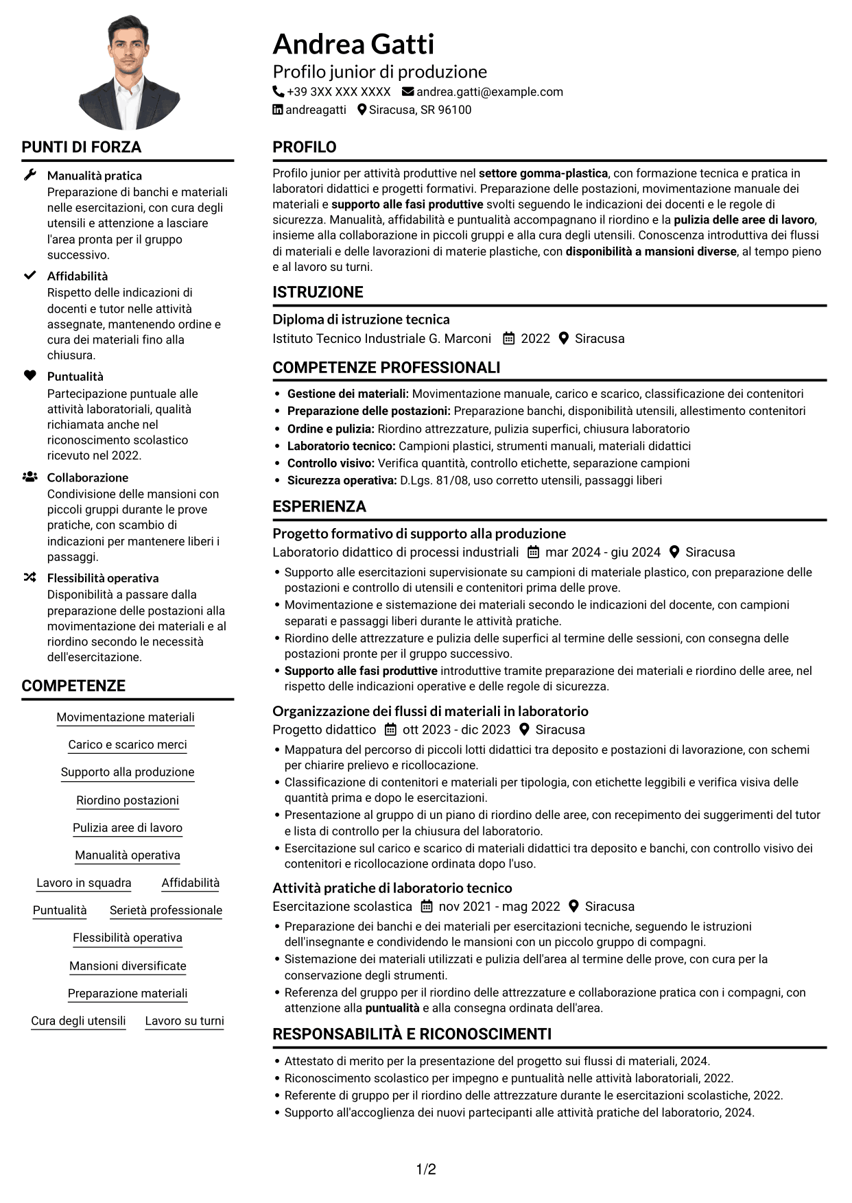 Esempio di curriculum — pagina 1