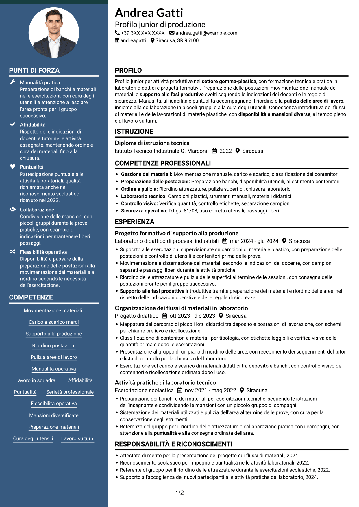 CV Elegante (formato con colonna laterale colorata e foto): Operaio generico di produzione Gomma-plastica, pagina 1