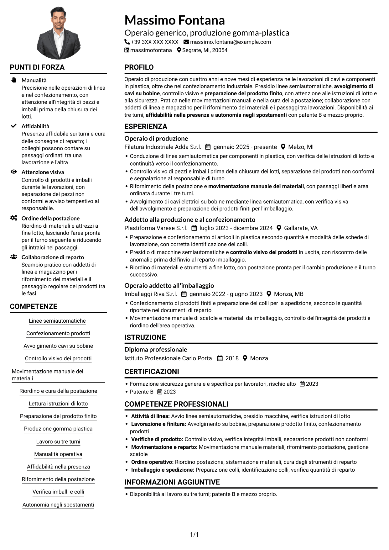 Esempio di curriculum — pagina 1