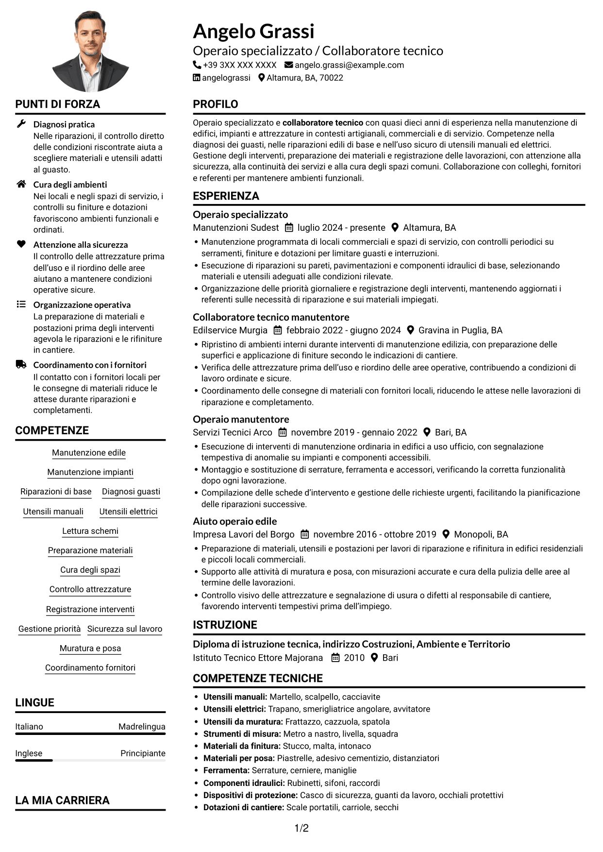 Esempio di curriculum — pagina 1