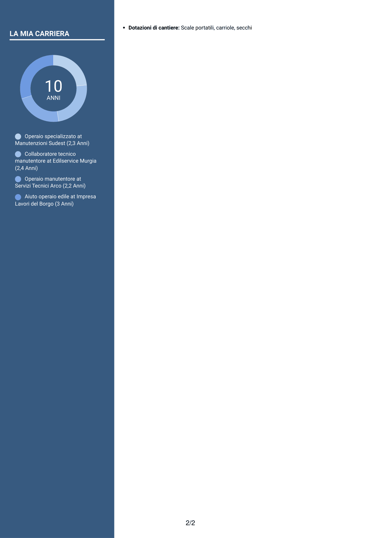 CV Elegante (formato con colonna laterale colorata e foto): Operaio specializzato / Collaboratore tecnico, pagina 2
