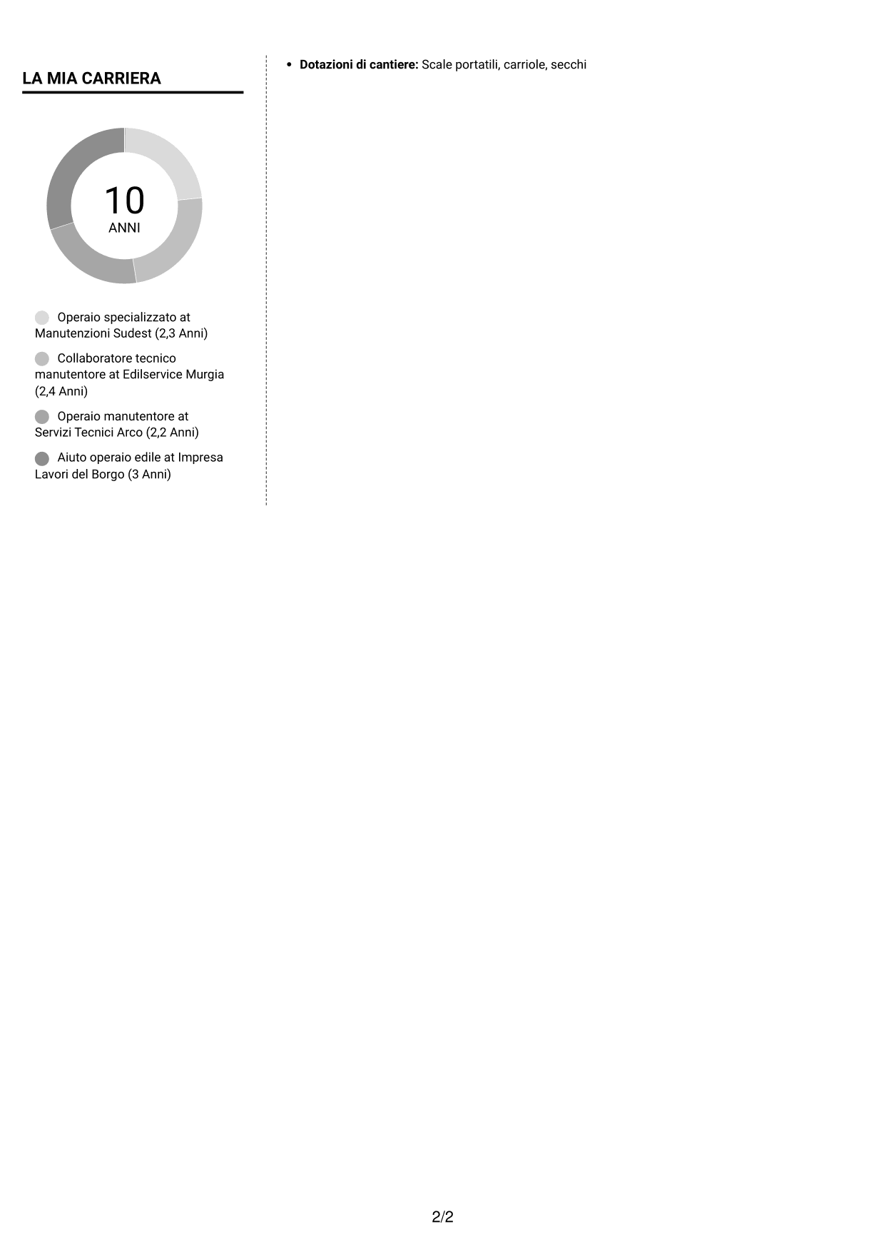 CV Moderno (formato a due colonne con foto a sinistra e separatore): Operaio specializzato / Collaboratore tecnico, pagina 2