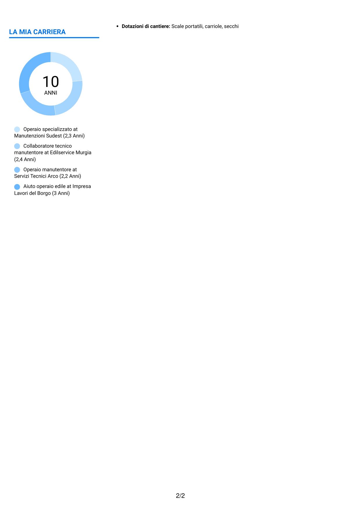 CV Audace (formato a due colonne con accenti colorati e foto): Operaio specializzato / Collaboratore tecnico, pagina 2