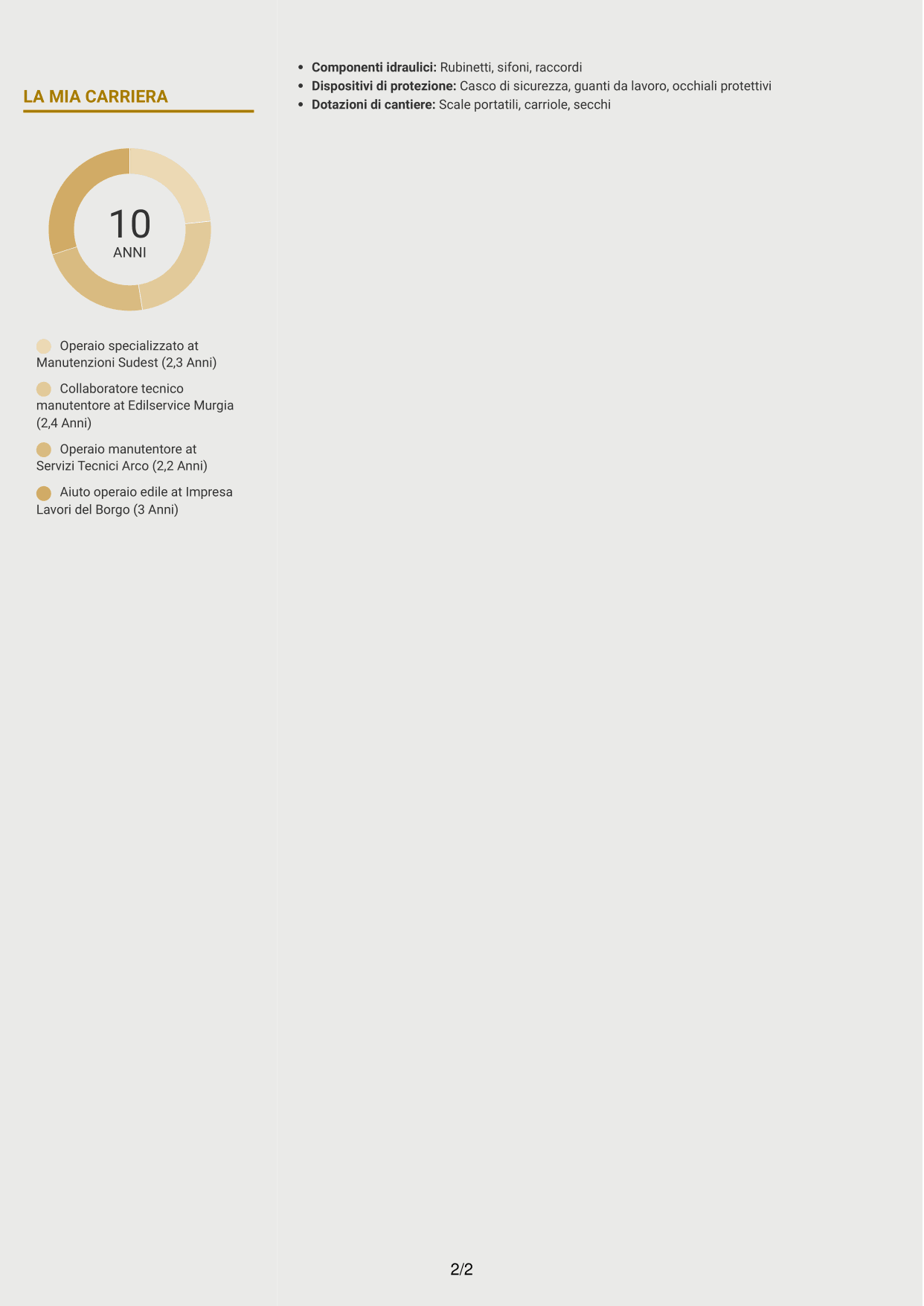CV Dinamico (formato a due colonne con icone): Operaio specializzato / Collaboratore tecnico, pagina 2