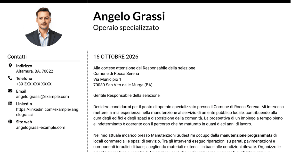 7 modelli di lettera di presentazione per Operaio specializzato / Collaboratore tecnico, con esempi