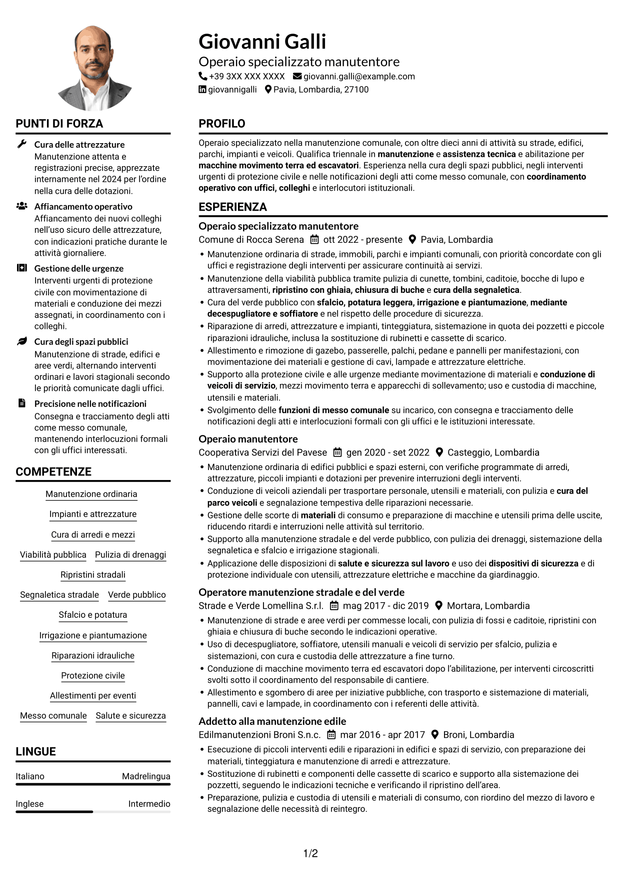 Esempio di curriculum — pagina 1
