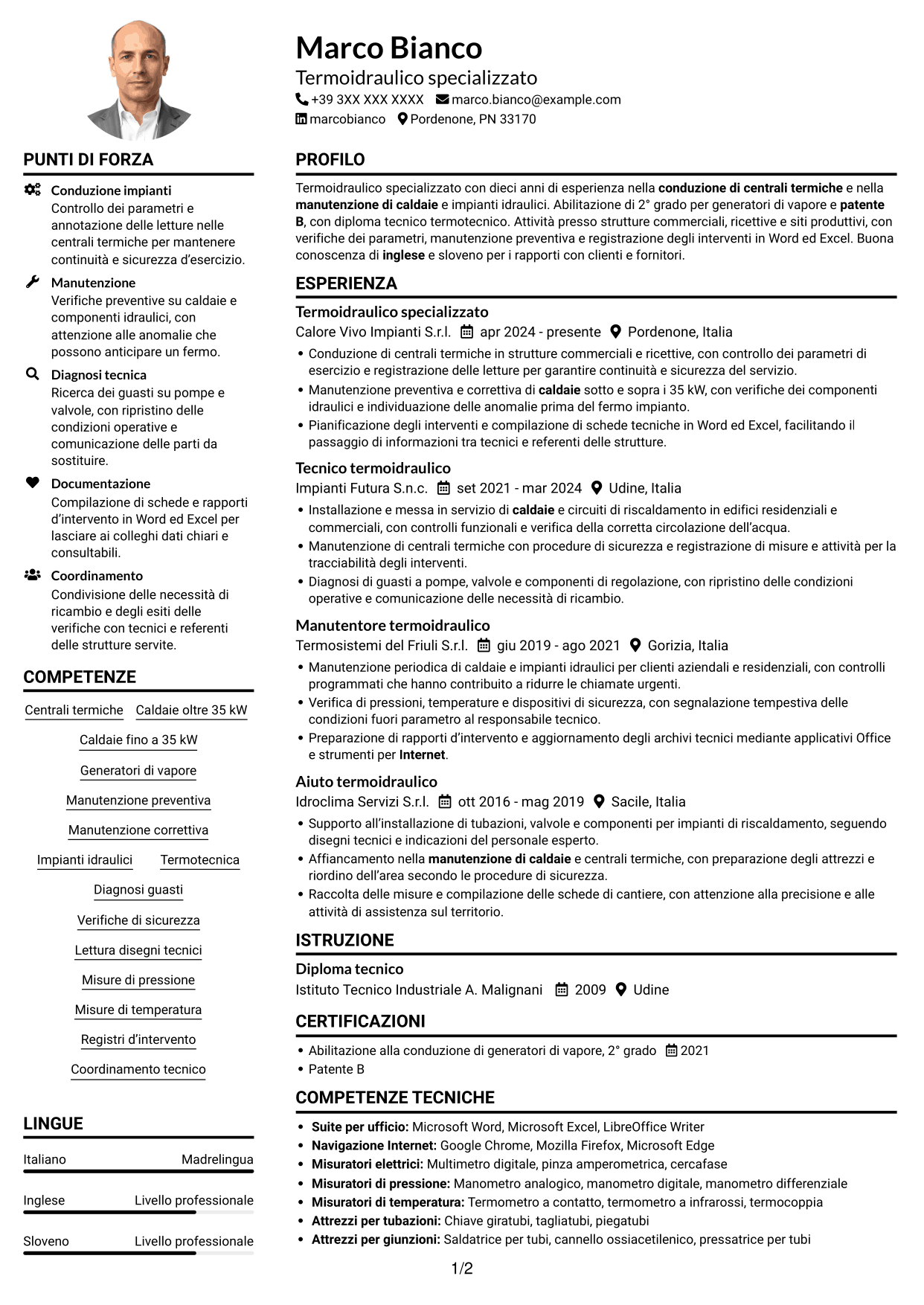 Esempio di curriculum — pagina 1