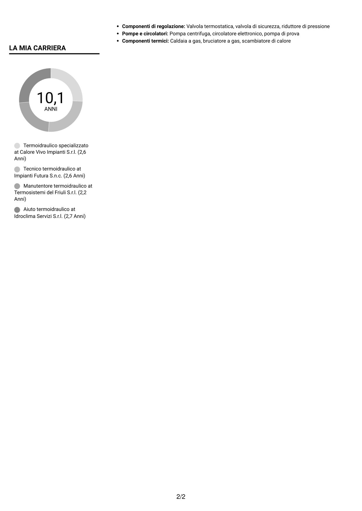 CV Compatto (formato sobrio a due colonne con foto): Operaio specializzato termoidraulico - Conduzione di generatori di vapore, pagina 2