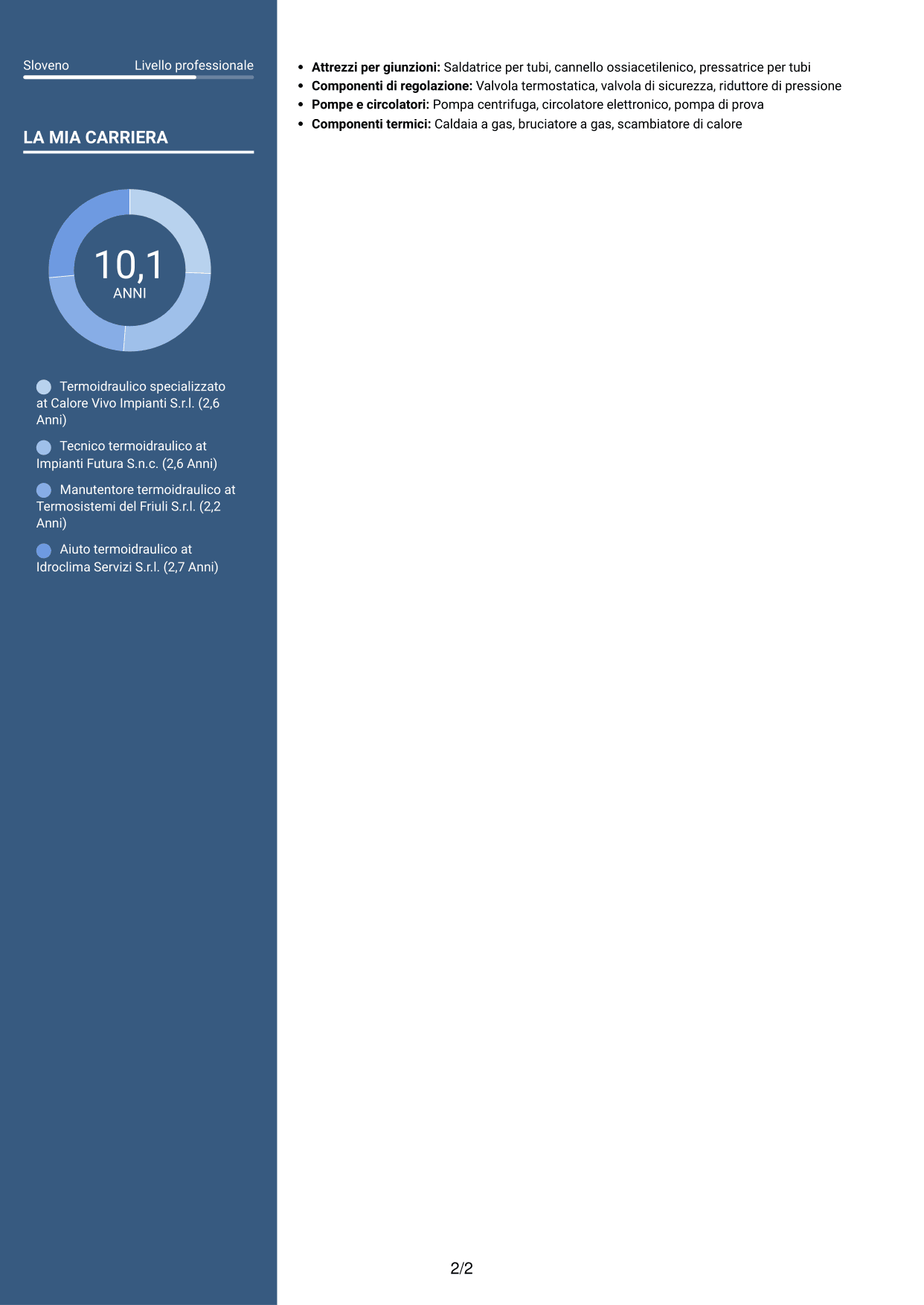 CV Elegante (formato con colonna laterale colorata e foto): Operaio specializzato termoidraulico - Conduzione di generatori di vapore, pagina 2