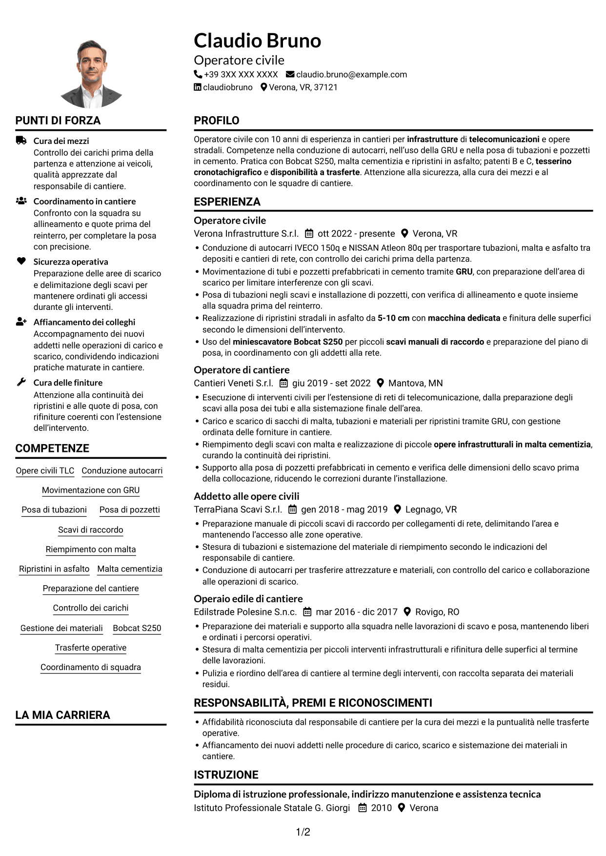Esempio di curriculum — pagina 1