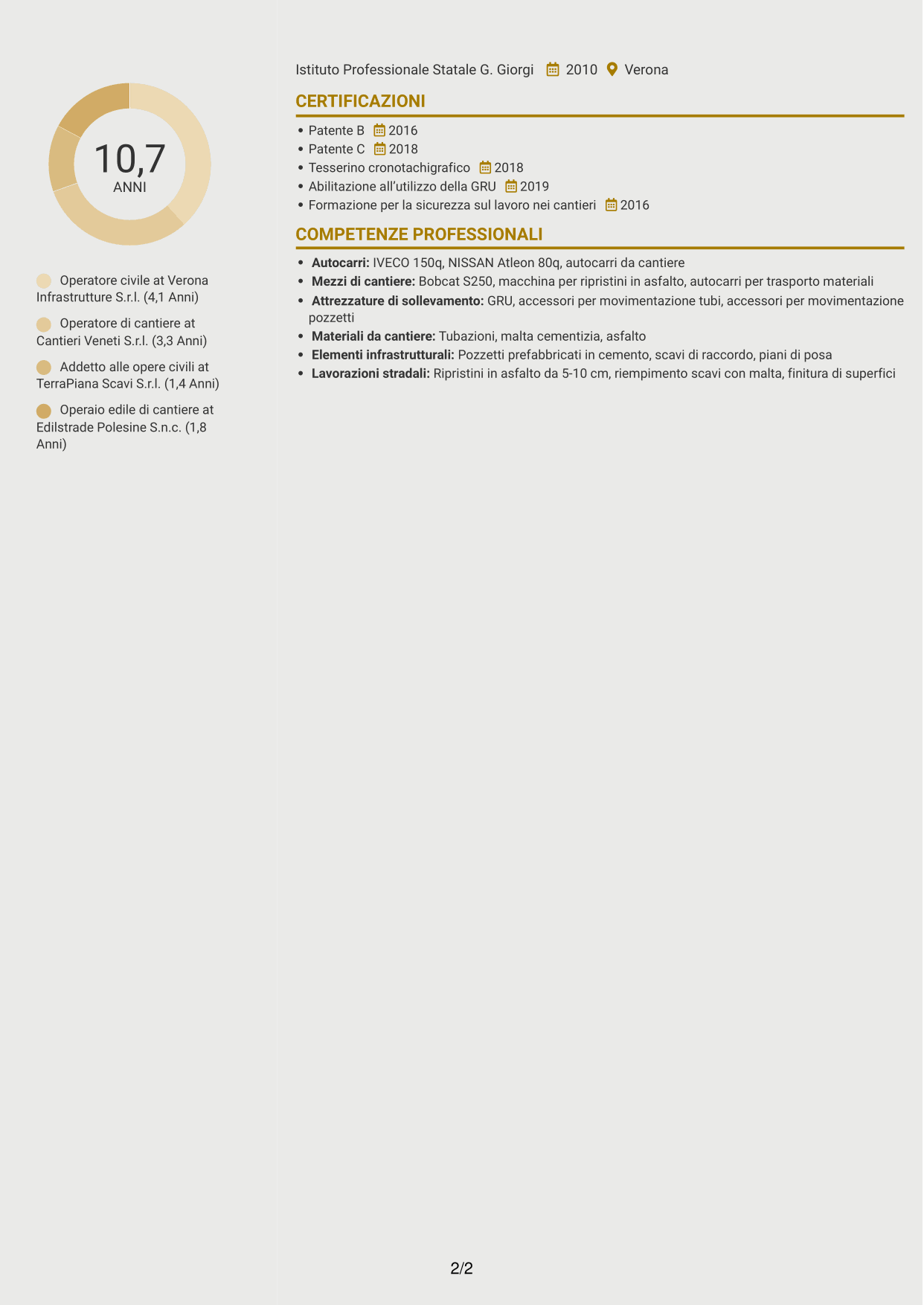 CV Dinamico (formato a due colonne con icone): Operatore civile - Infrastrutture per telecomunicazioni, pagina 2