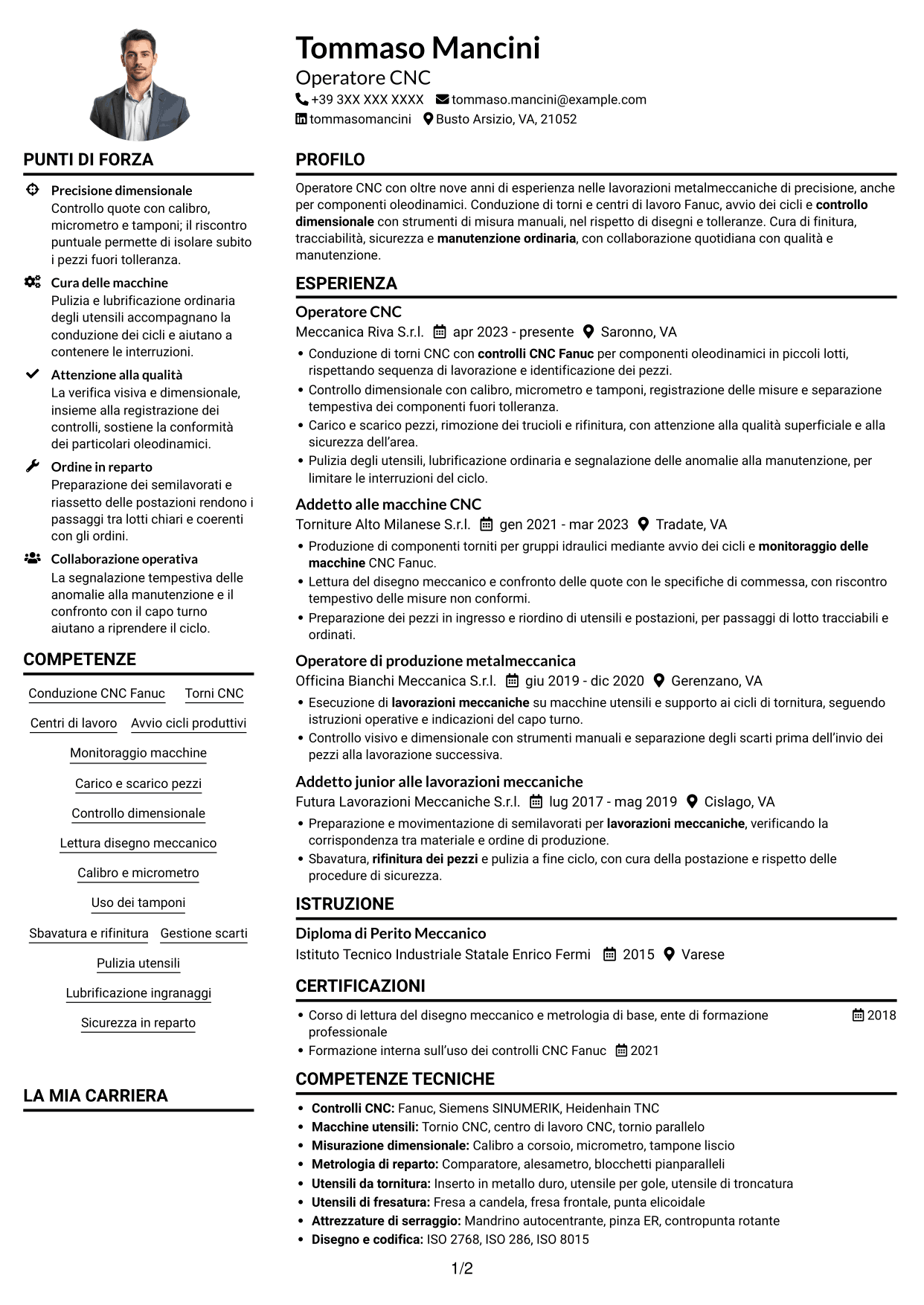 Esempio di curriculum — pagina 1