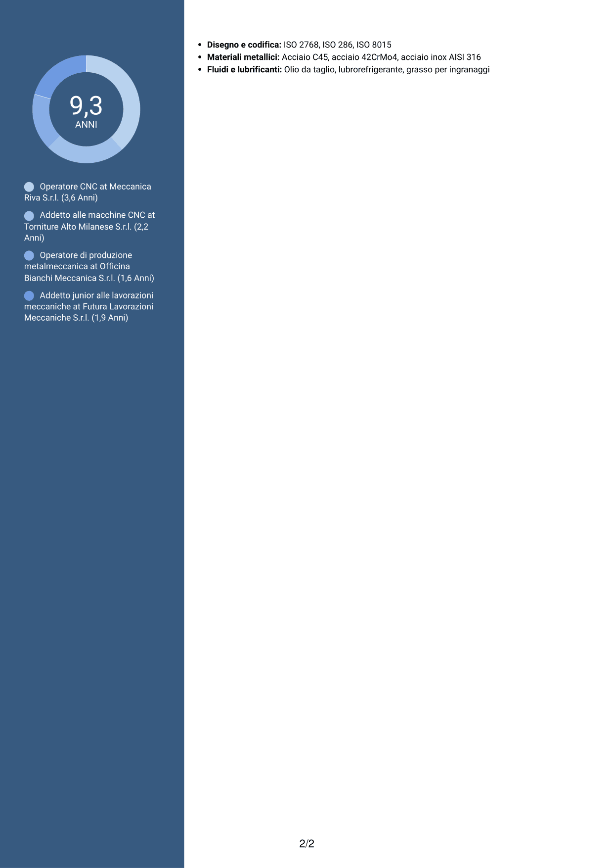 CV Elegante (formato con colonna laterale colorata e foto): Operatore CNC - Componenti oleodinamici, pagina 2