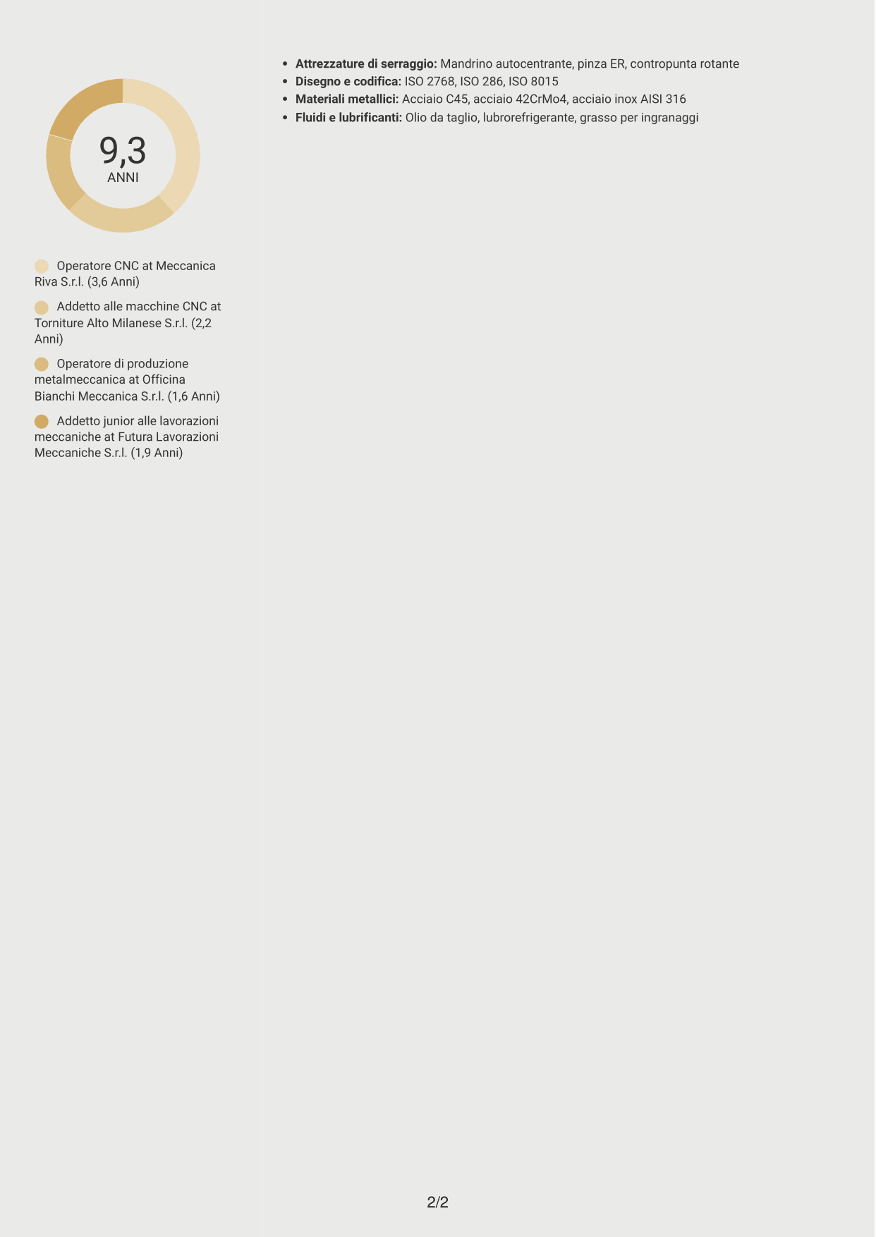 CV Dinamico (formato a due colonne con icone): Operatore CNC - Componenti oleodinamici, pagina 2