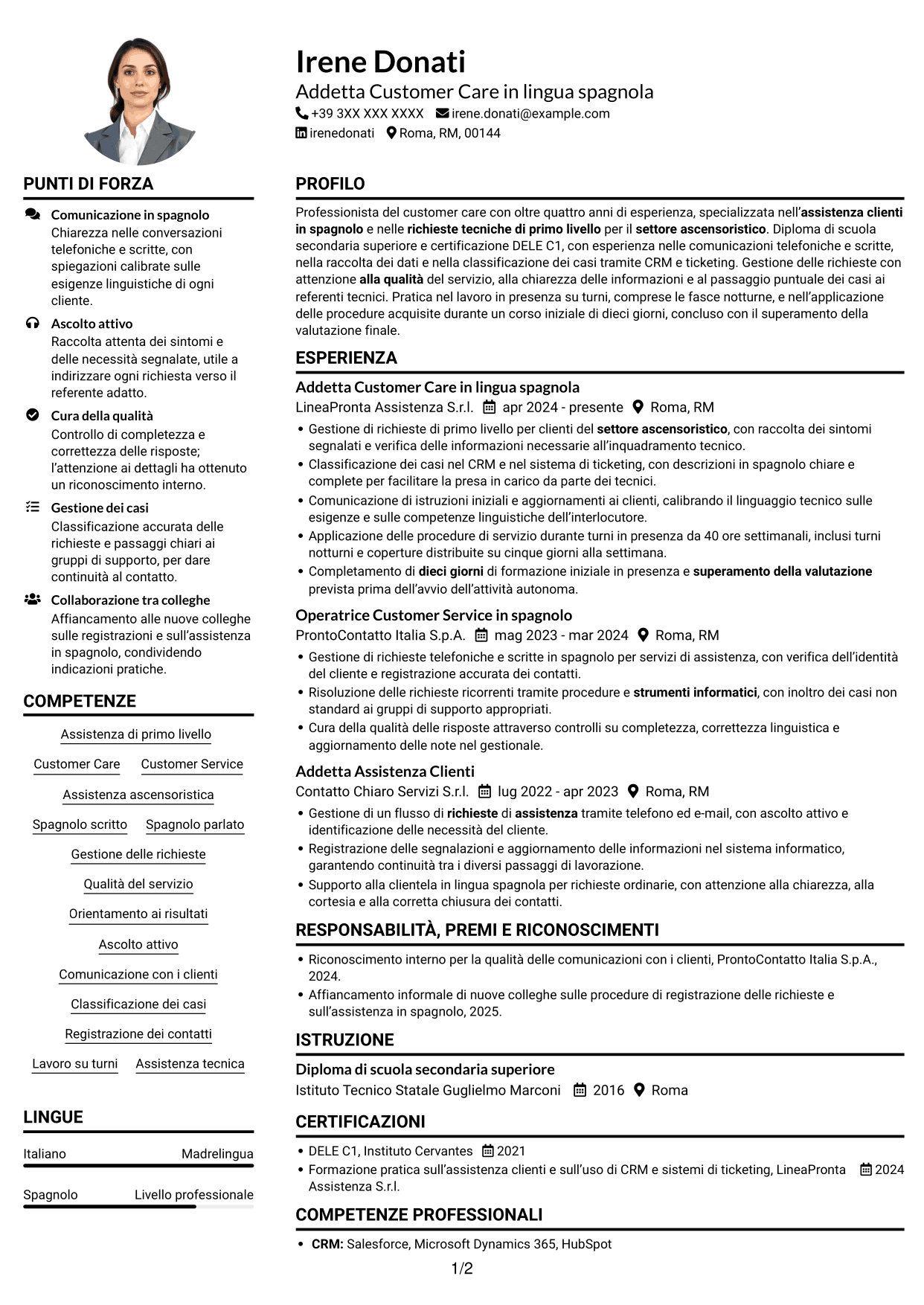 Esempio di curriculum — pagina 1