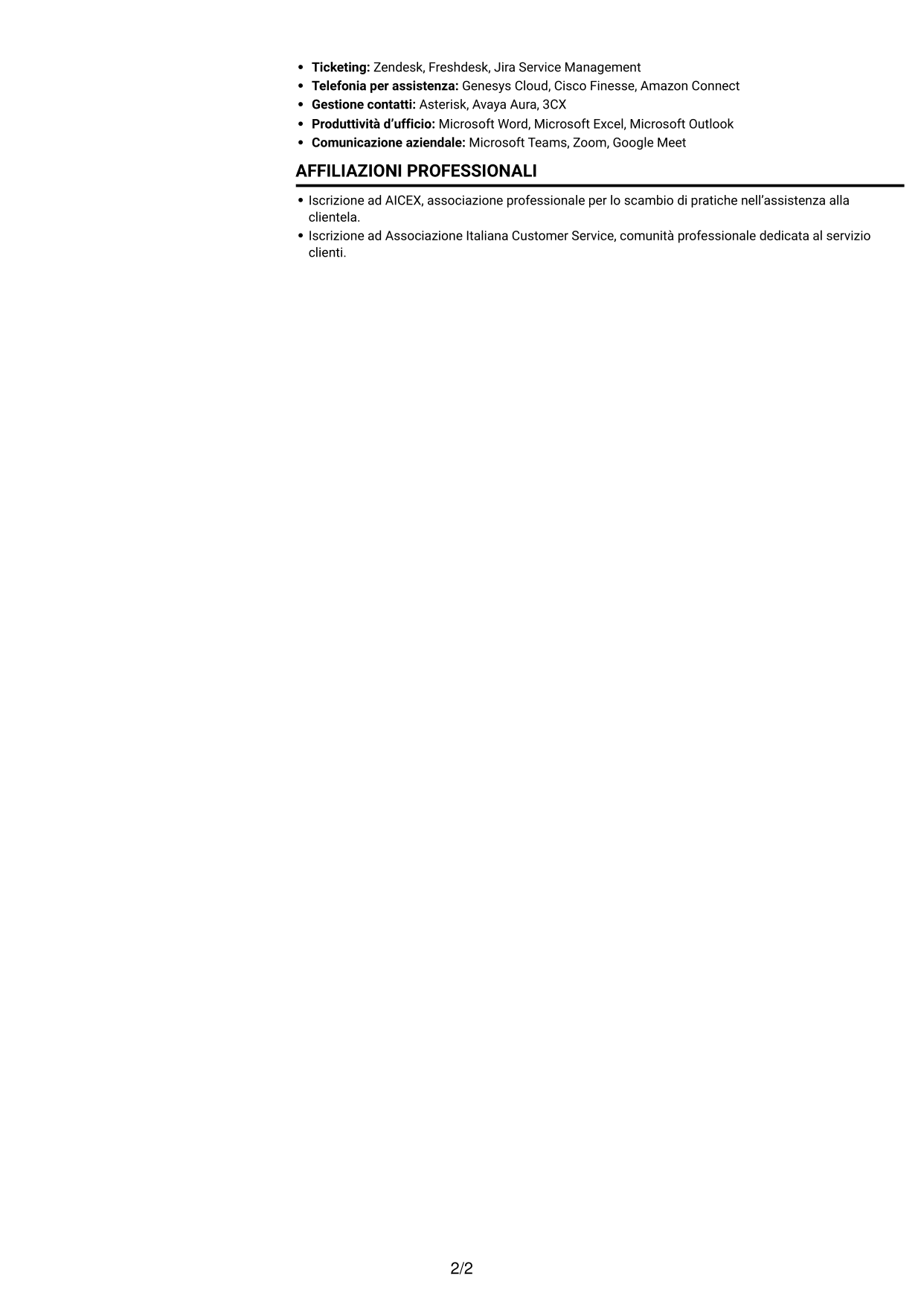CV Compatto (formato sobrio a due colonne con foto): Operatore Customer Care - Assistenza tecnica ascensoristica in spagnolo, pagina 2