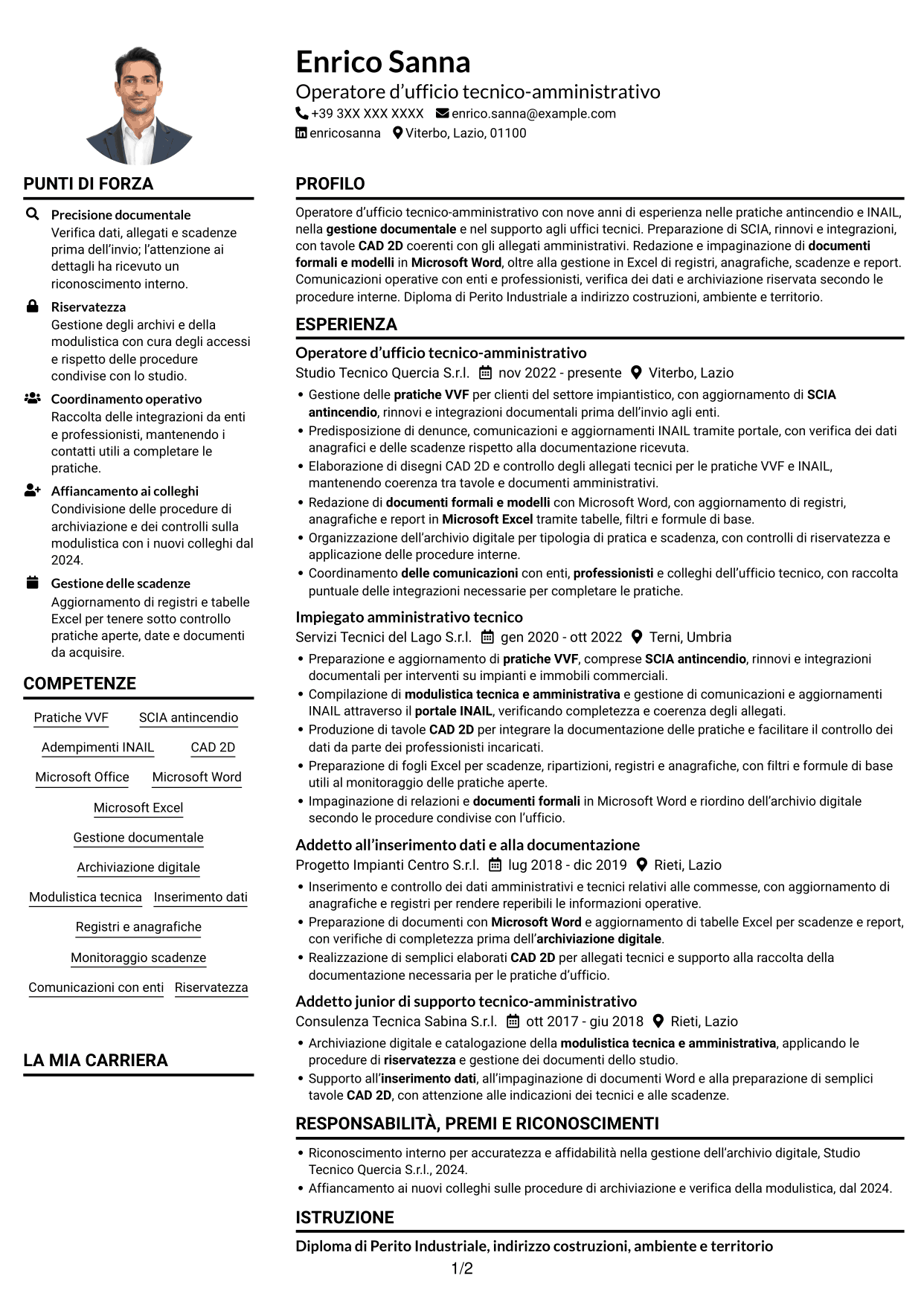 Esempio di curriculum — pagina 1