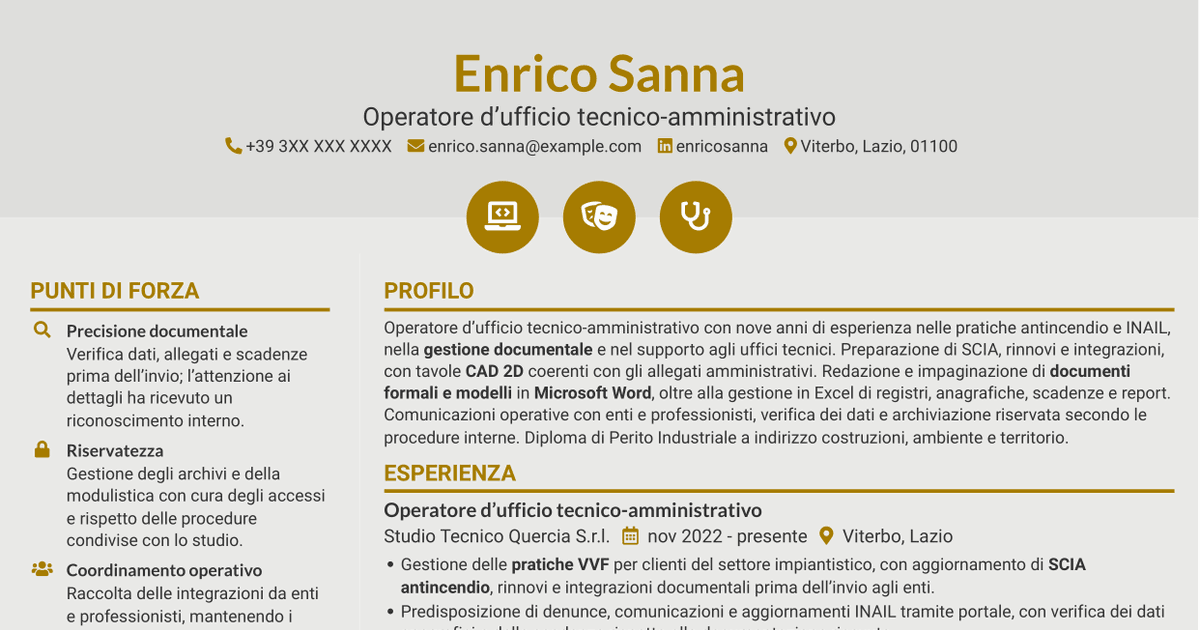 7 modelli di CV per Operatore d’ufficio - Pratiche VVF e INAIL, con esempi