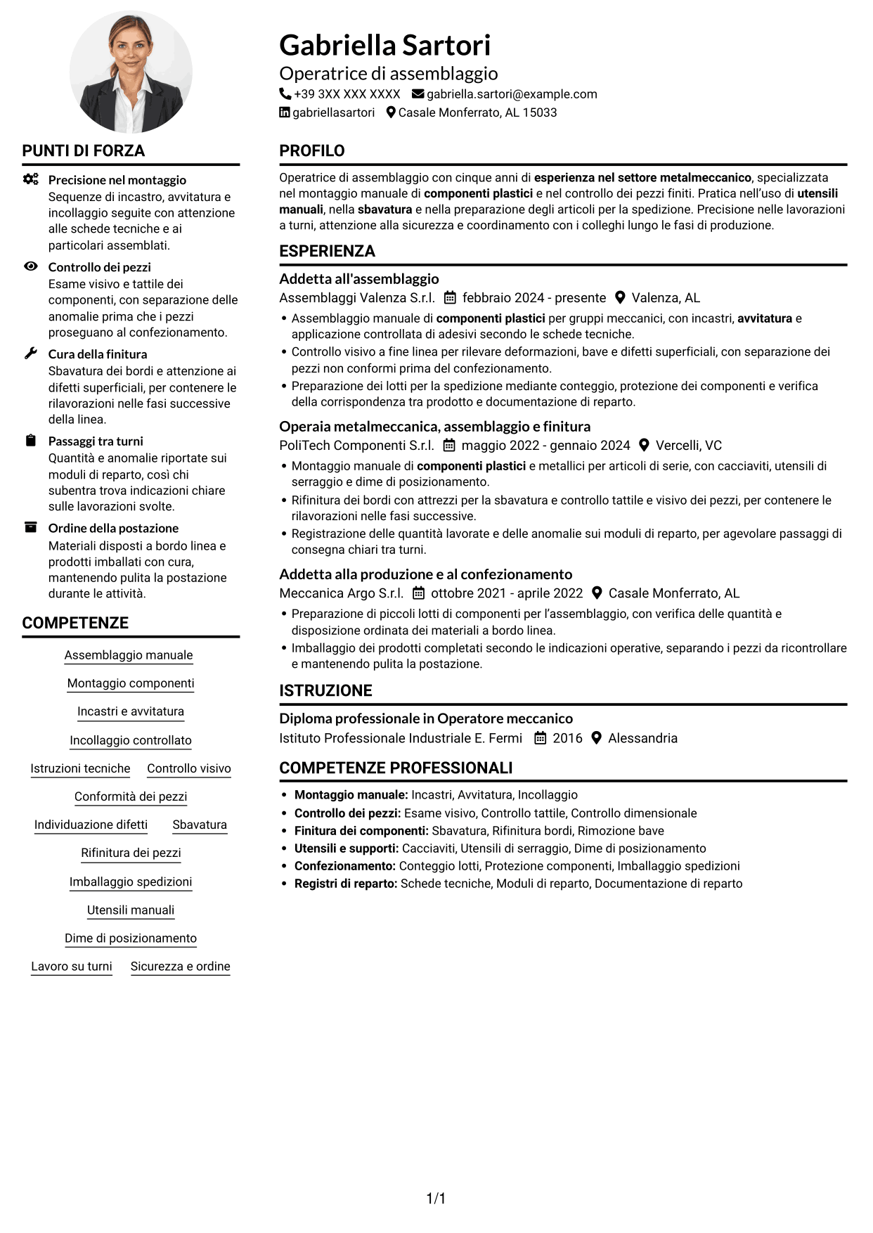 Esempio di curriculum — pagina 1