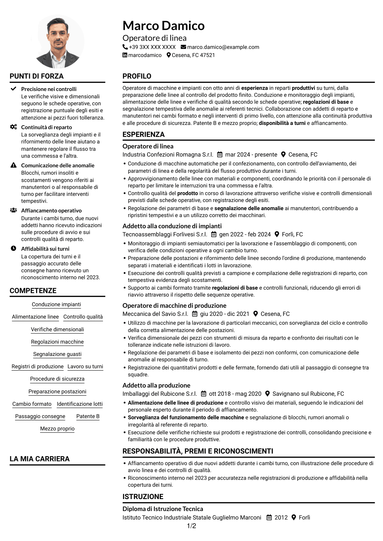 Esempio di curriculum — pagina 1
