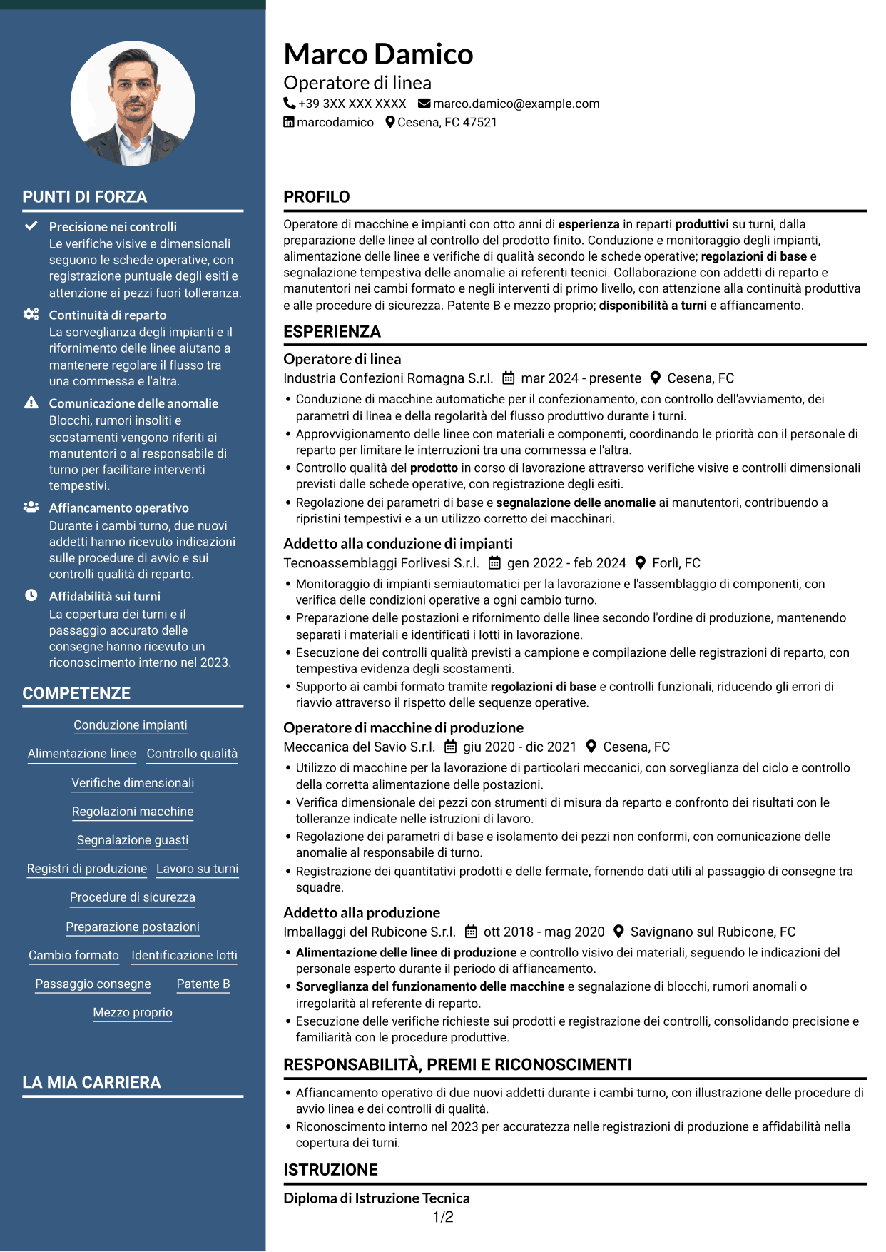 CV Elegante (formato con colonna laterale colorata e foto): Operatore di macchine e impianti - Produzione, pagina 1